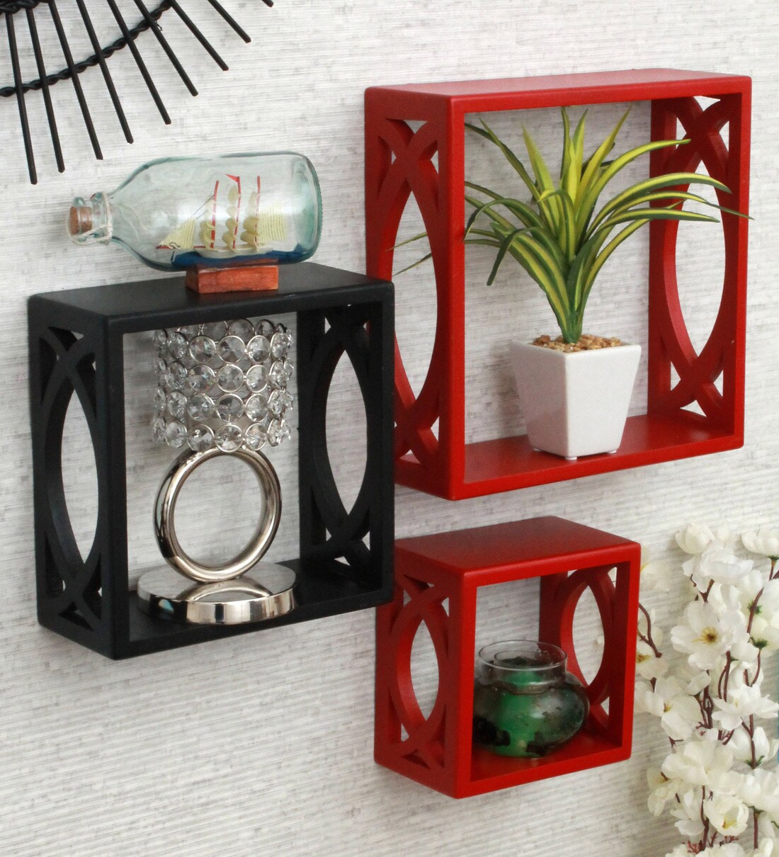 Buy Set Of 3 Engineered Wood Cube Wall Shelf In Red Colour Be Wall Shelf By Home Sparkle Online Modern Wall Shelves Wall Shelves Home Decor Pepperfry Product