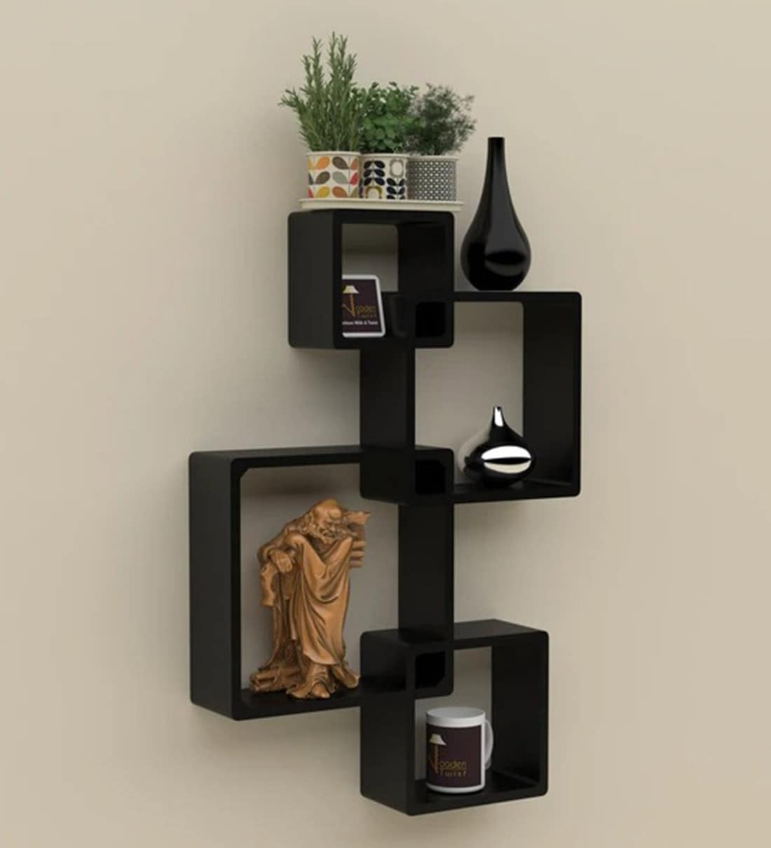 Buy Engineered Wood Floating Wall Shelf in Black Colour By Wooden Twist ...