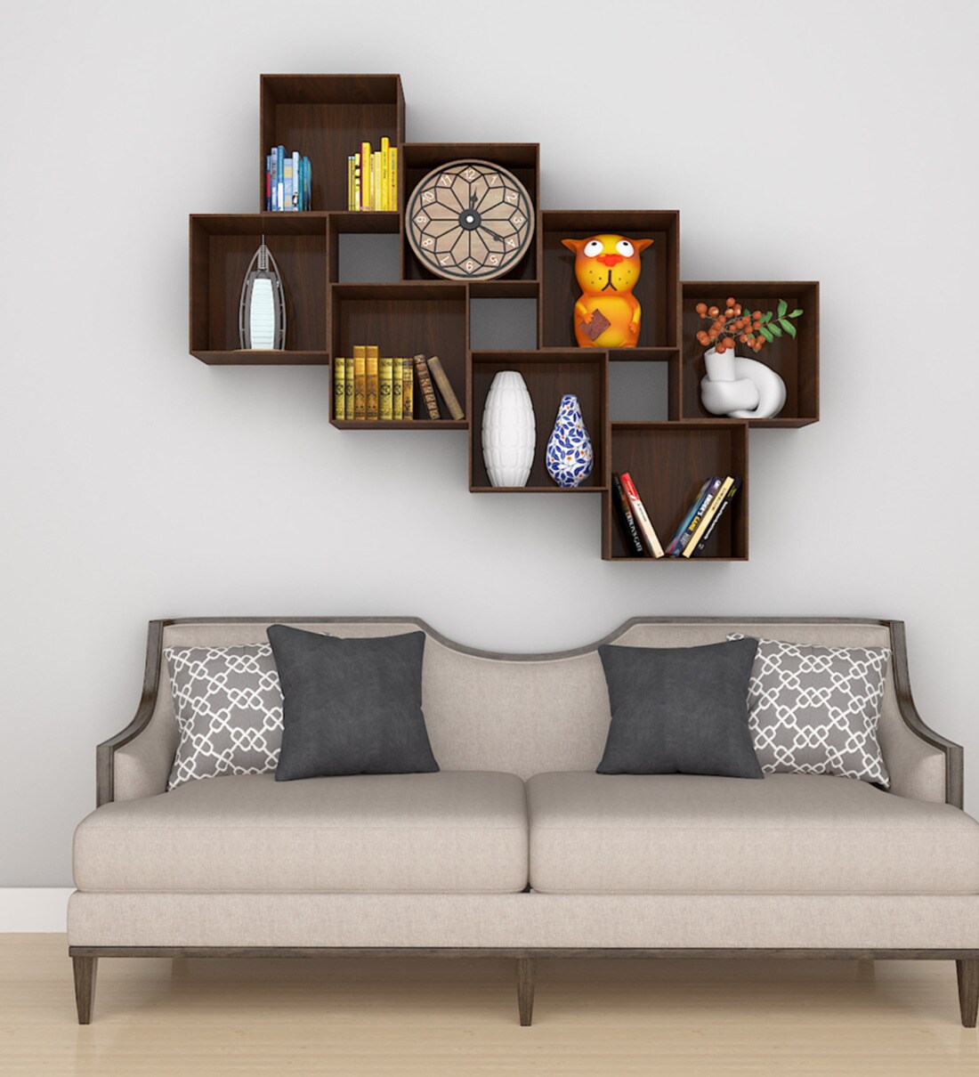 Buy Engineered Wood Wall Shelf in Oak Finish By WallMantra Online