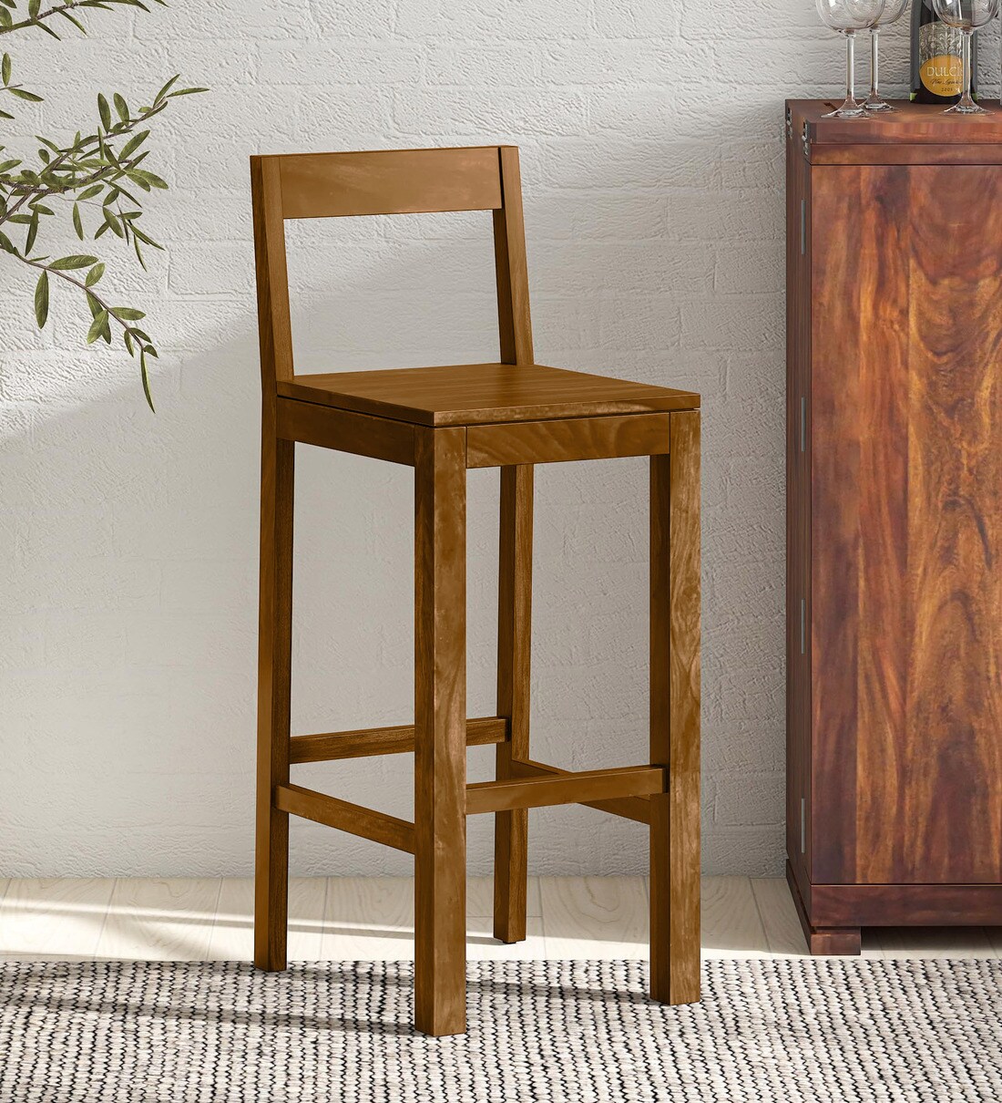 Buy Enkel Sheesham Wood Bar Chair In Scratch Resistant Rustic Teak