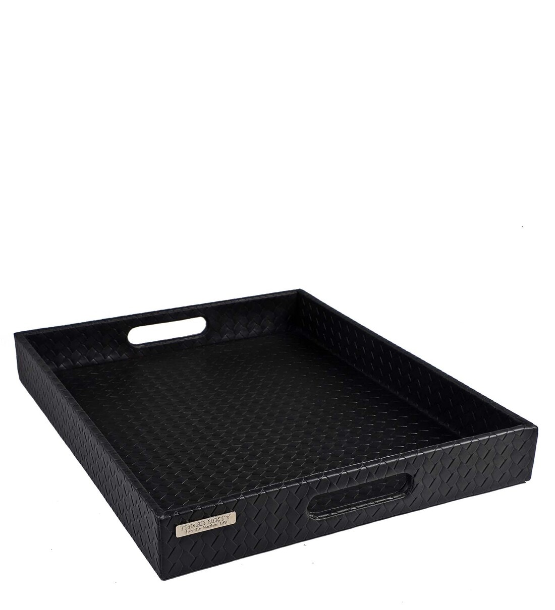Buy Entwine Black Vegan Leather Serving Tray by Three sixty Online
