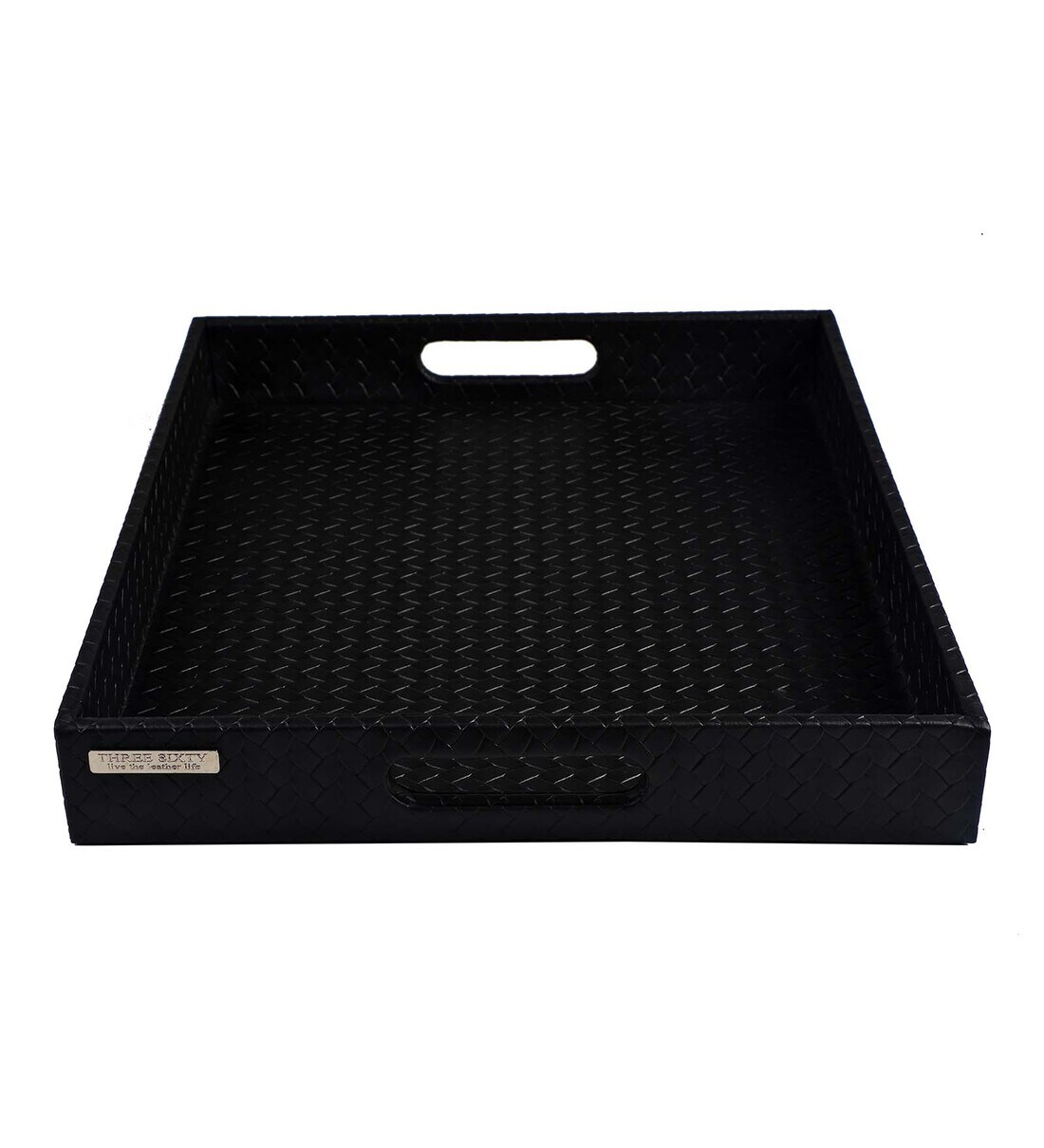 Buy Entwine Black Vegan Leather Serving Tray by Three sixty Online