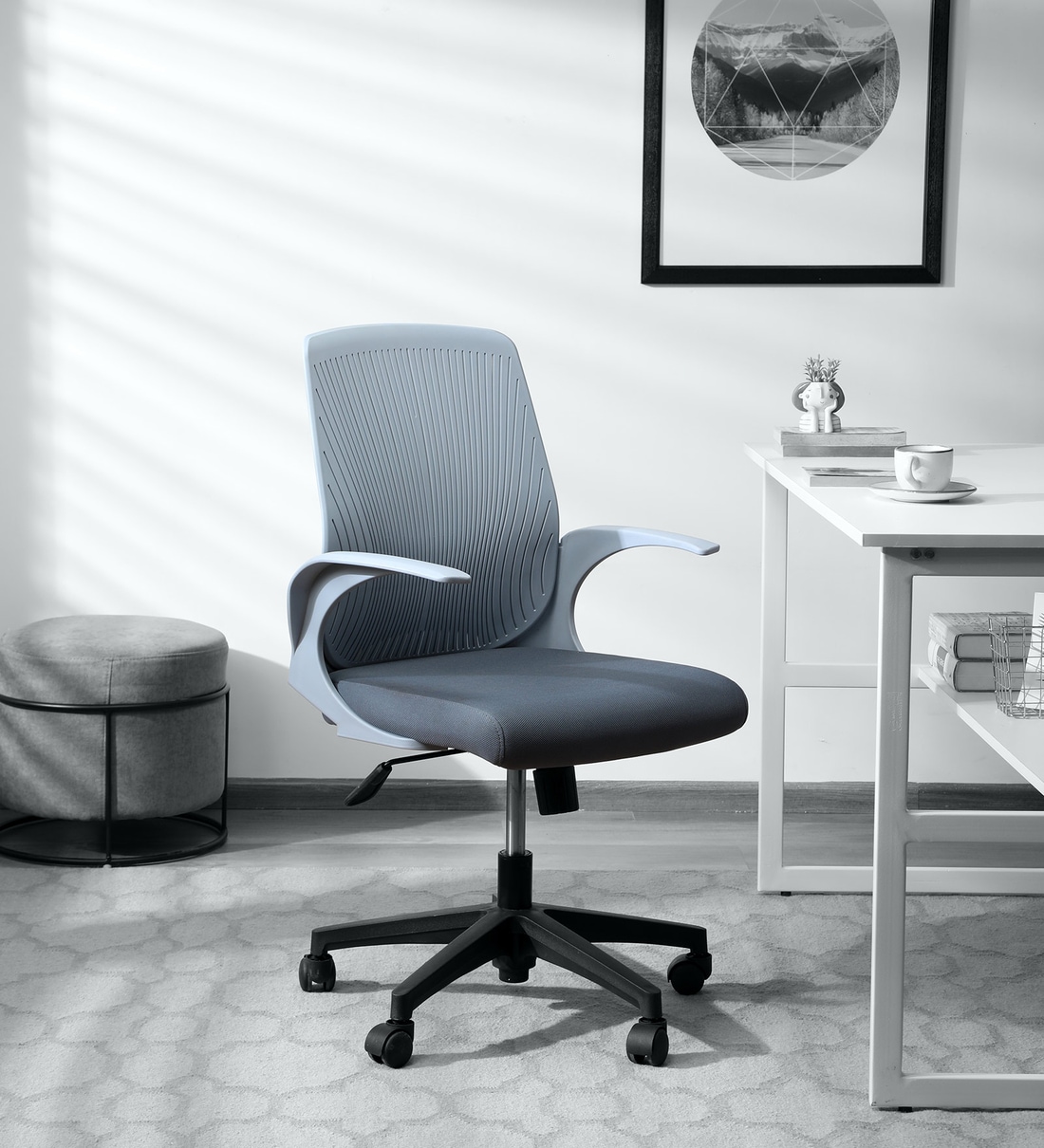 Buy Envy Medium Back Ergonomic Chair in Grey Colour by VOF Online Mid
