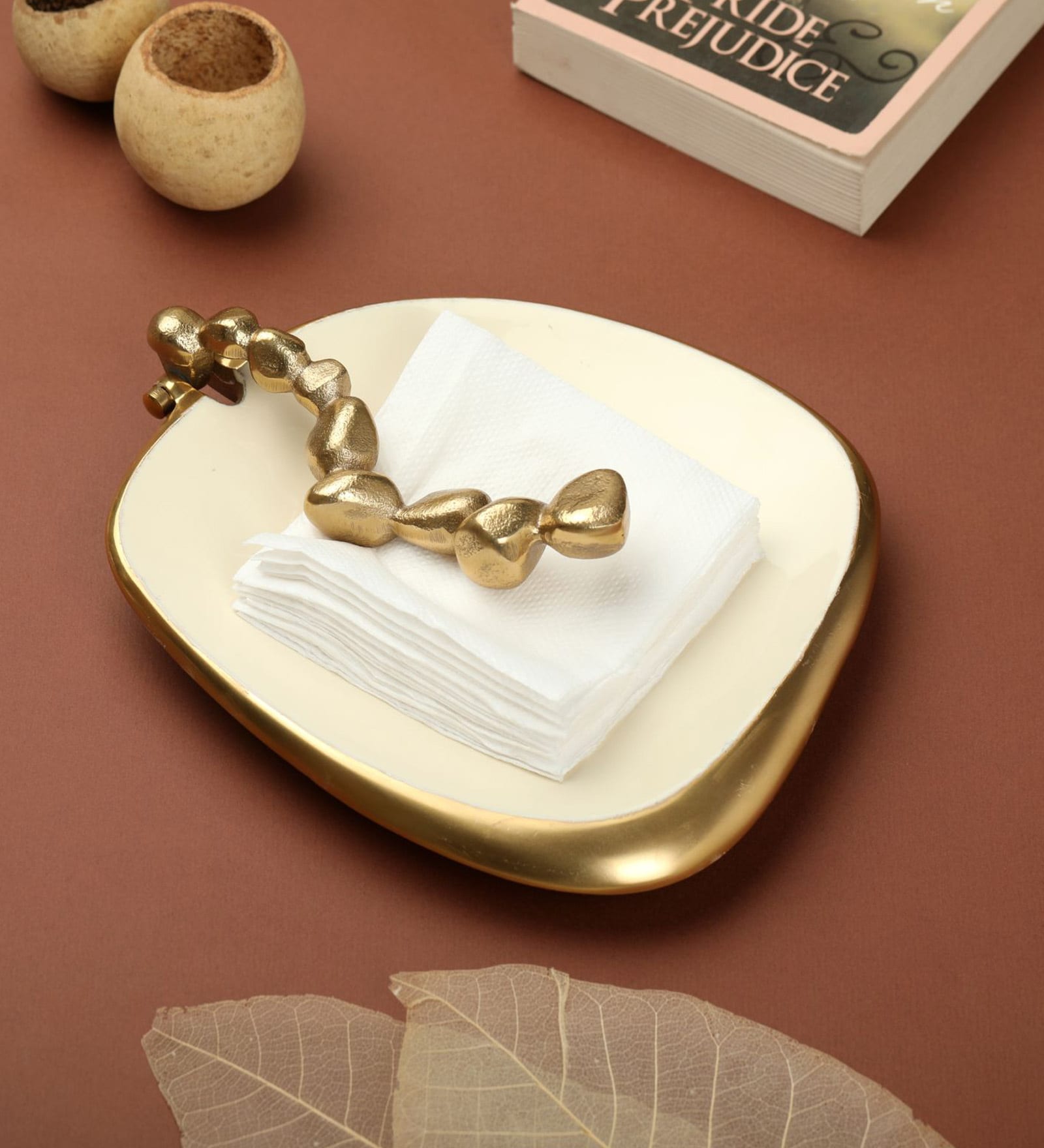 Enamel White & Gold Aluminium Tissue Holder