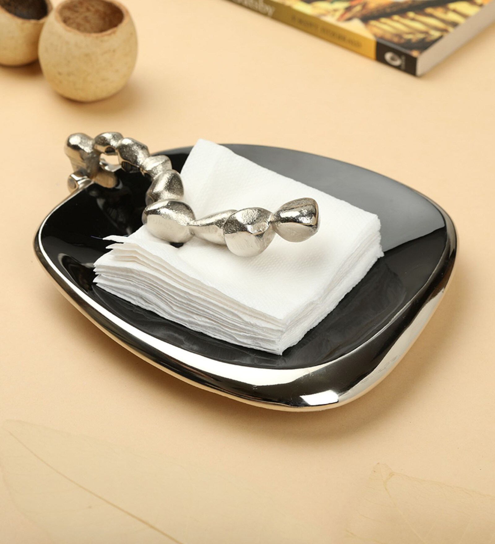 Enamel Black & Silver Aluminium Tissue Holder