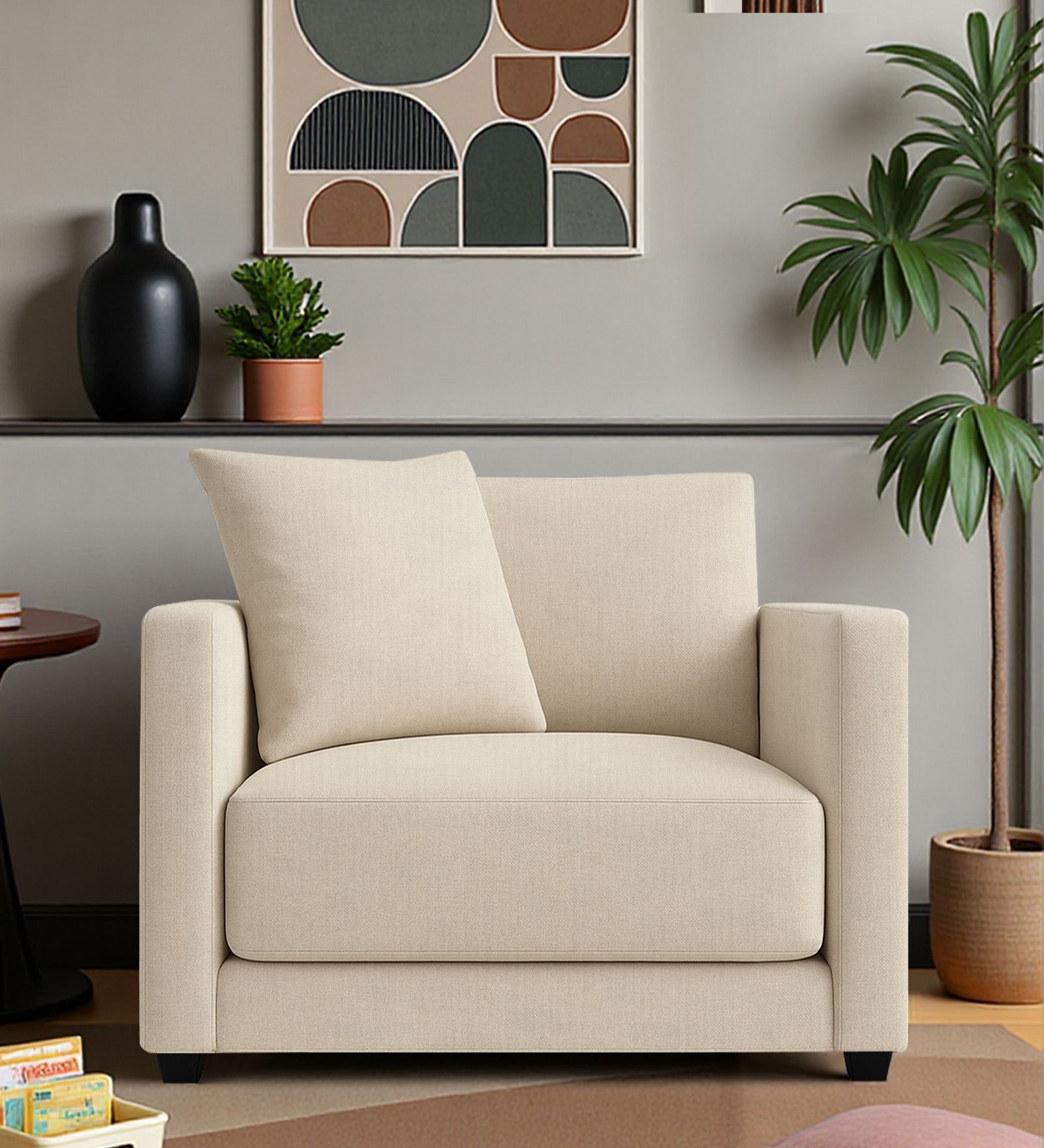 Enchant 2.0 Fabric 1 Seater Sofa In Silk Cream Colour