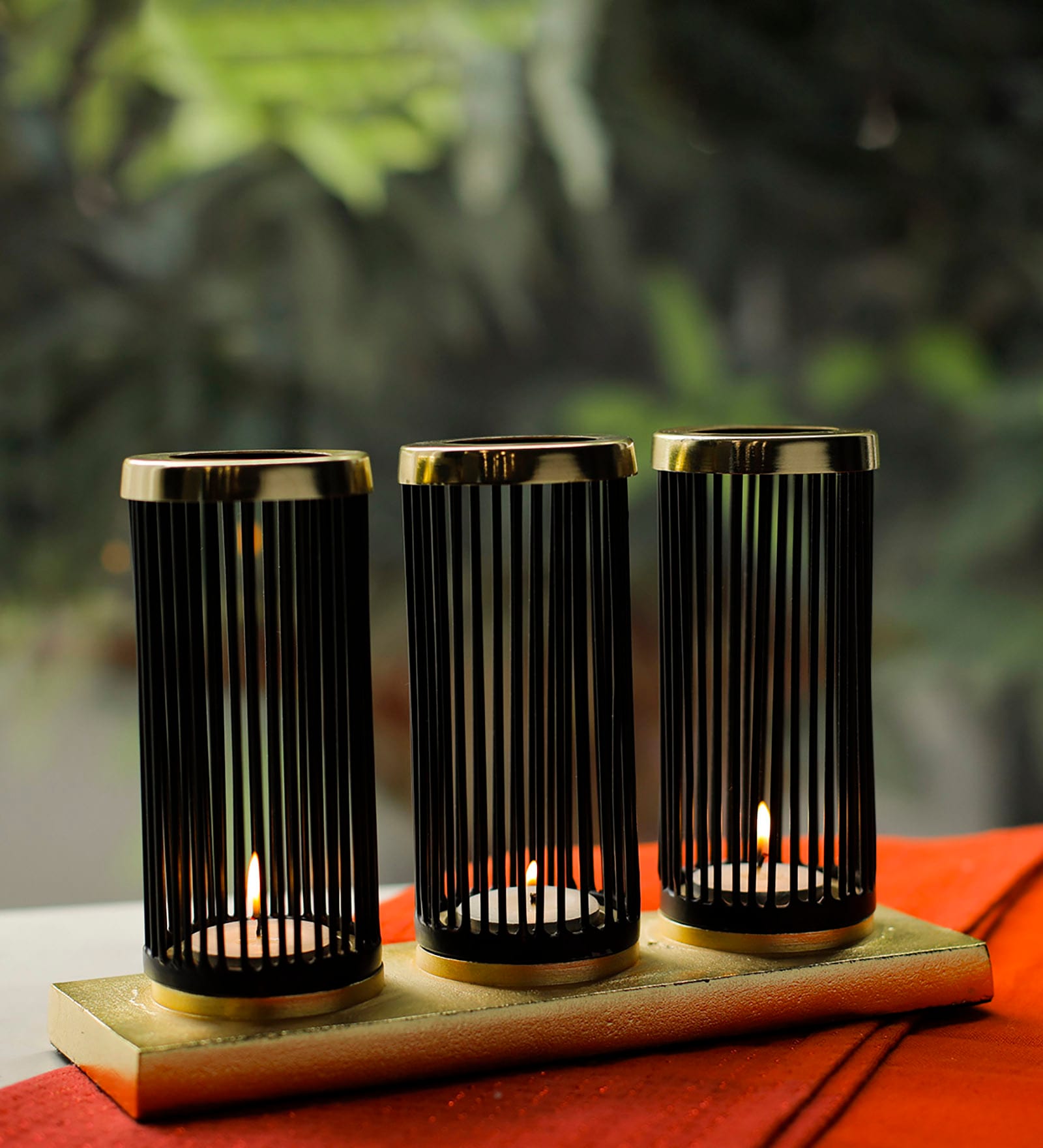 Enchante Set Of 3 Gold Mild Steel Table Tealight Candle Holders