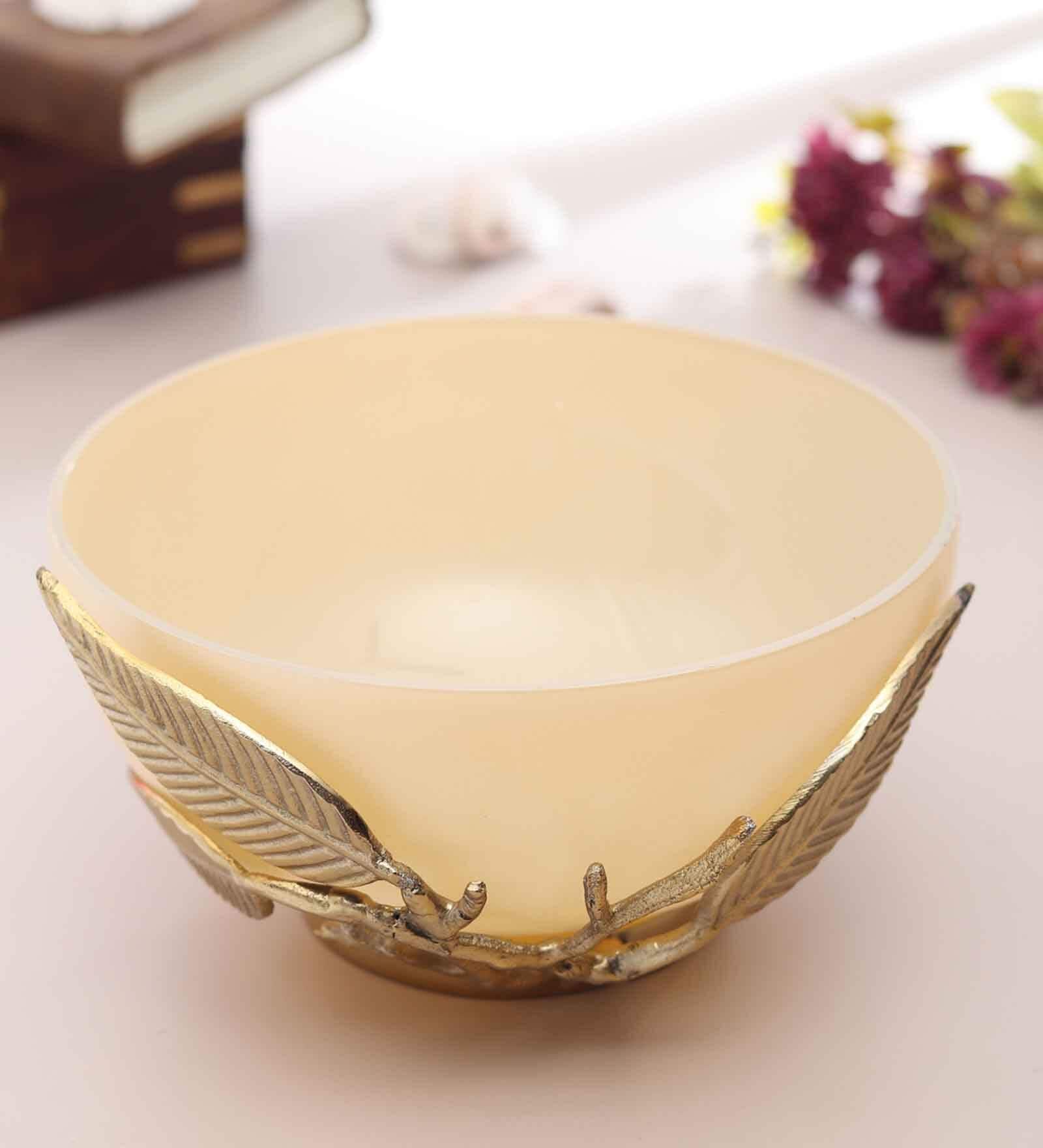 Enchanted Vine Glass Bowl in Cream and Gold