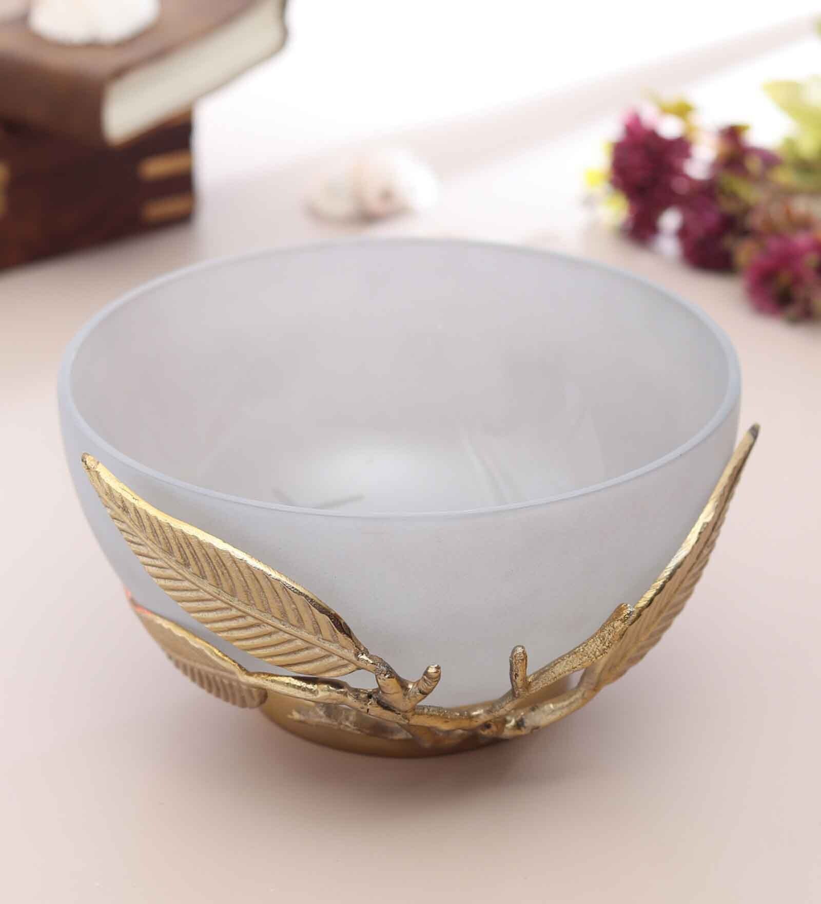 Enchanted Vine Glass Bowl in Grey and Gold