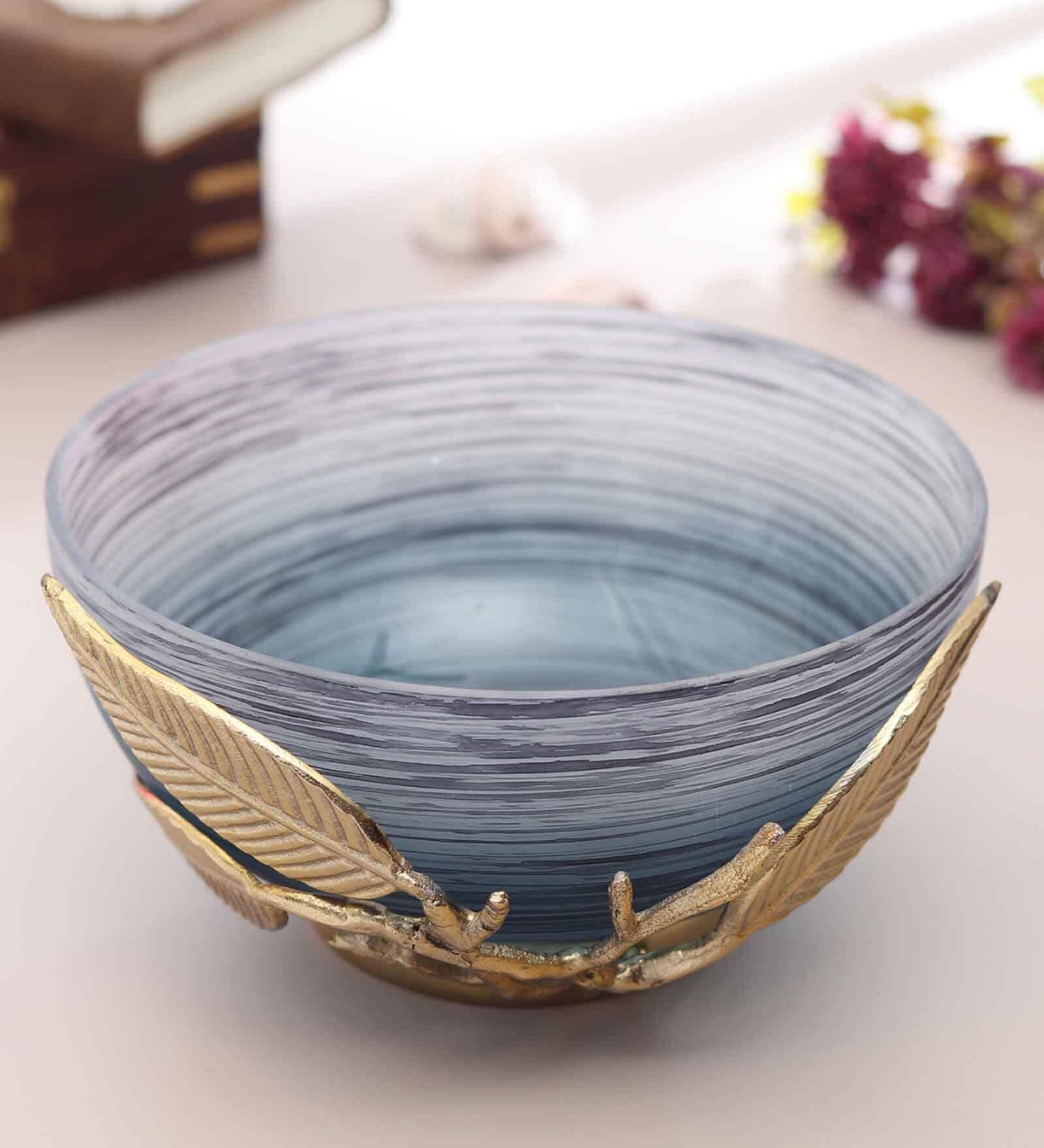 Enchanted Vine Glass Bowl in Wavy Grey and Gold