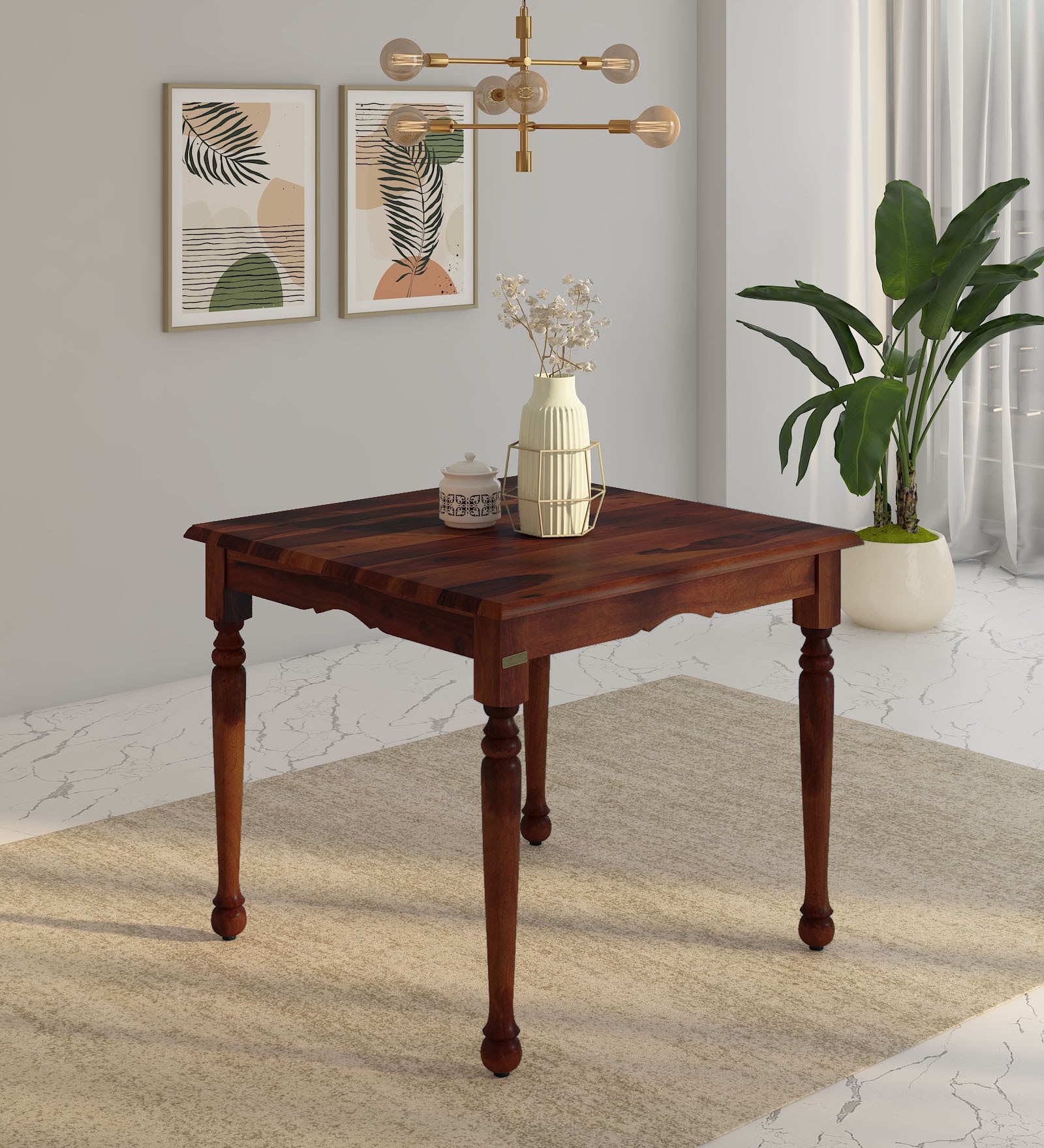 Encore Sheesham Wood 4 Seater Dining Table In Honey Oak Finish