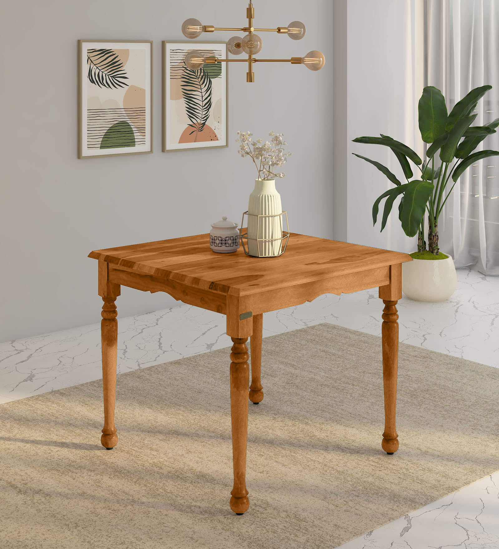 Encore Sheesham Wood 4 Seater Dining Table In Rustic Teak Finish