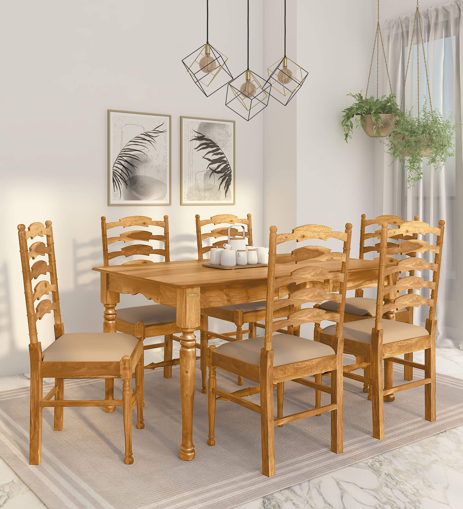 Buy Encore Sheesham Wood 6 Seater Dining Set In Rustic Teak Finish at ...