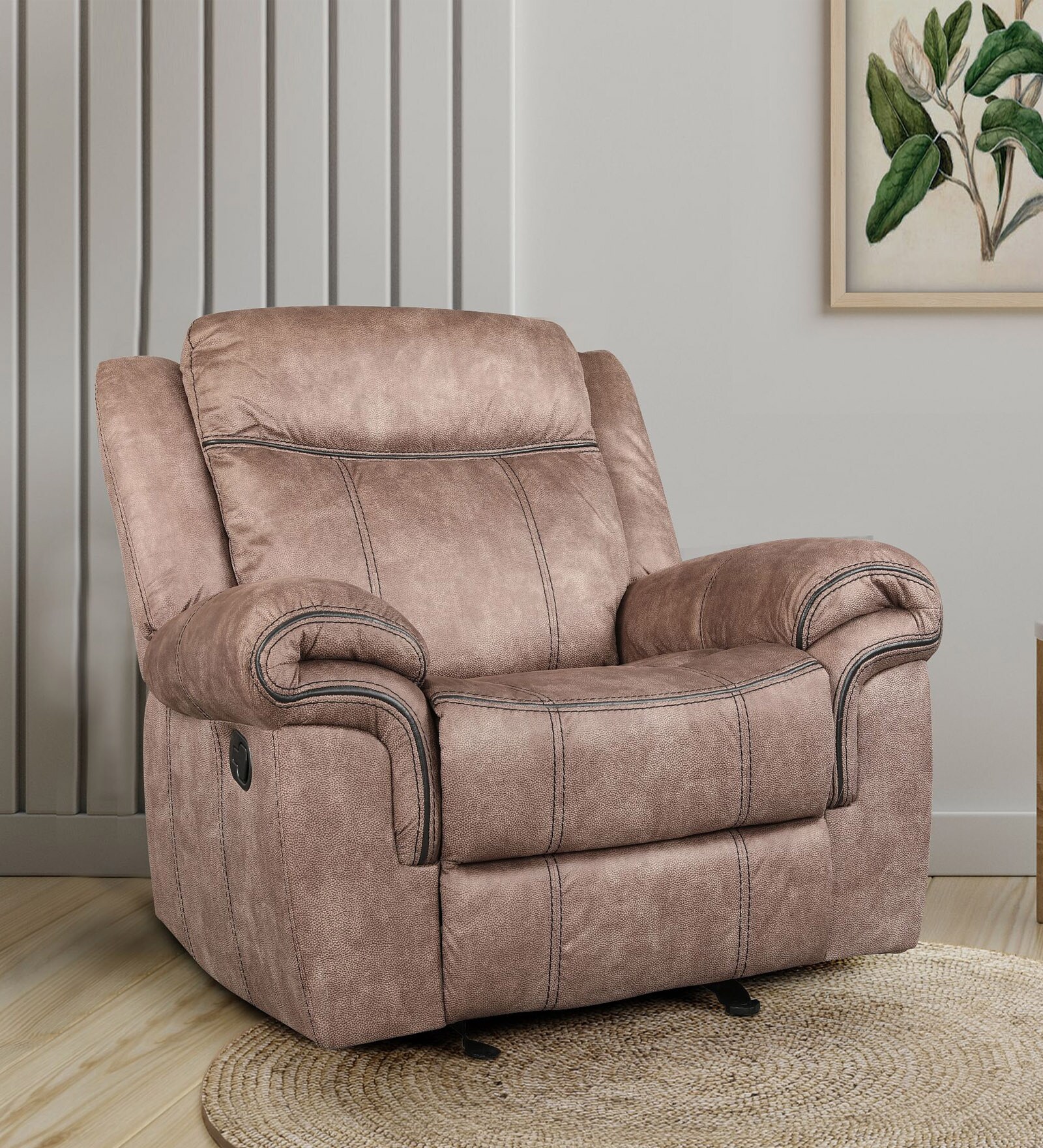 Enfield Fabric 1 Seater Manual Recliner In Brown Colour With Rocker