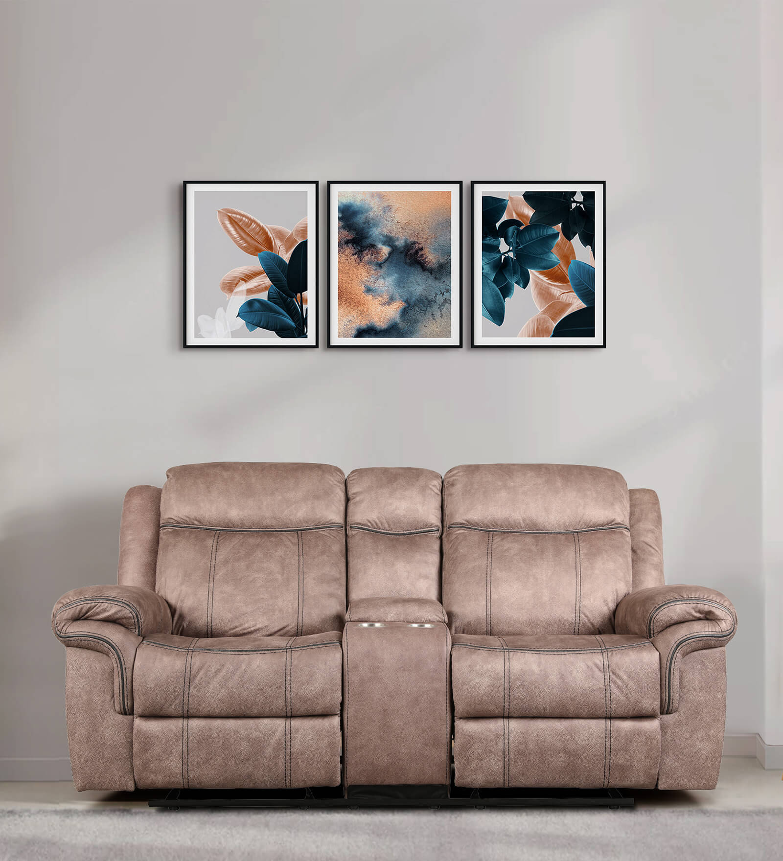 Enfield Fabric 2 Seater Manual Recliner with Dual USB Port
