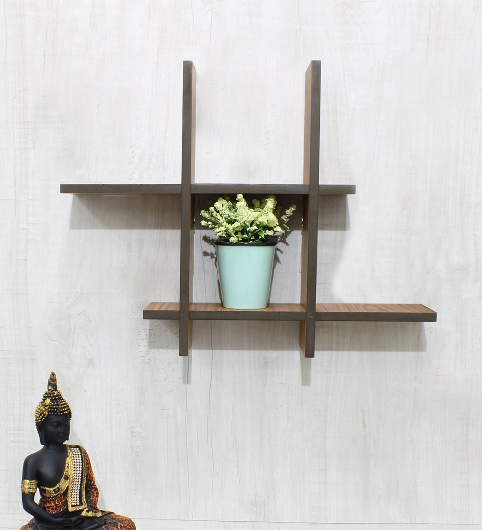 Engineered Wood Floating Laminated Wood Wall Shelf In Brown Colour