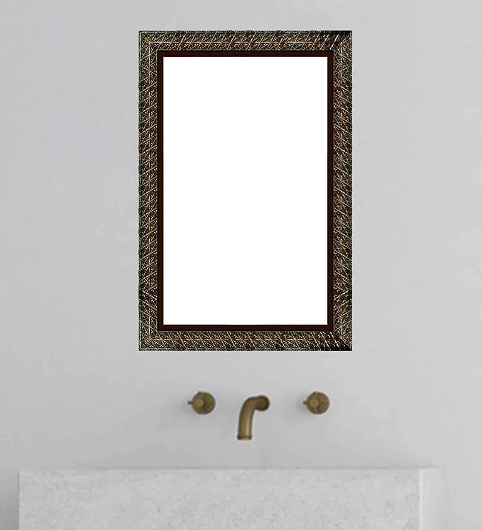 Brown Engineered Wood Artistic Wall Mirror