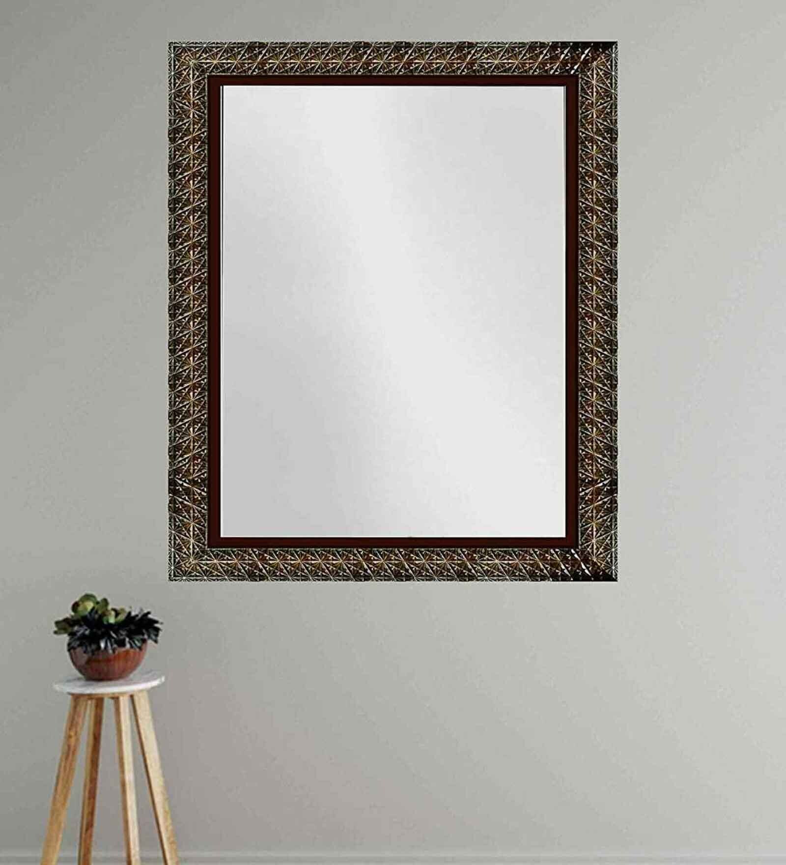 Brown Engineered Wood House Wall Mirror