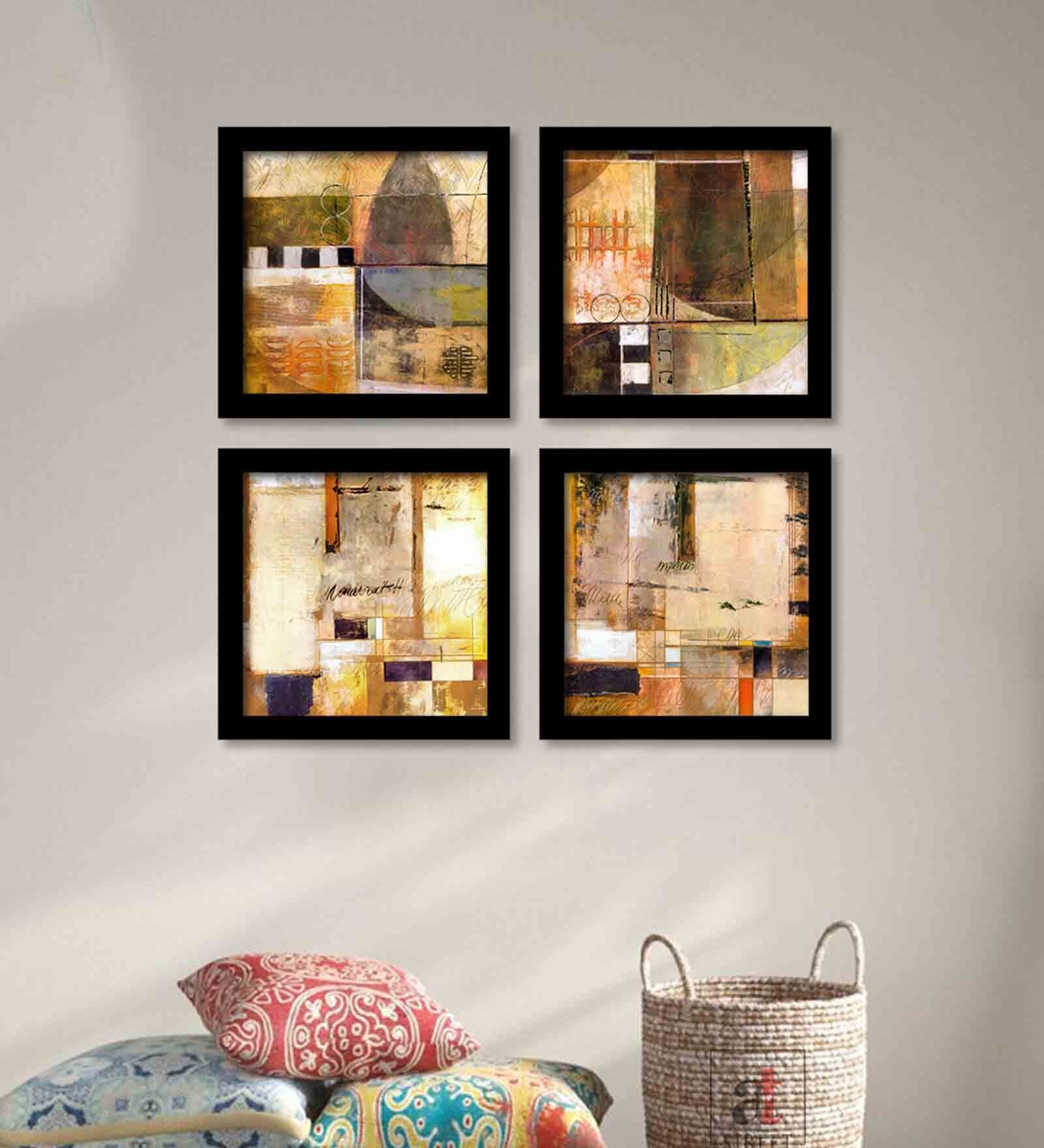 Black Engineered Wood Framed Abstract Art Print Set of 4
