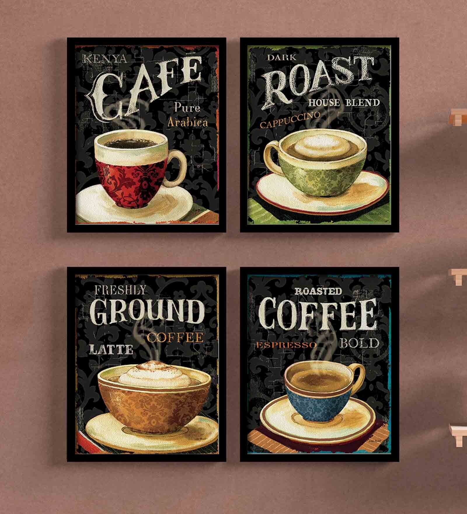 Artistic Black Engineered Wood Framed Art Print Set of 4