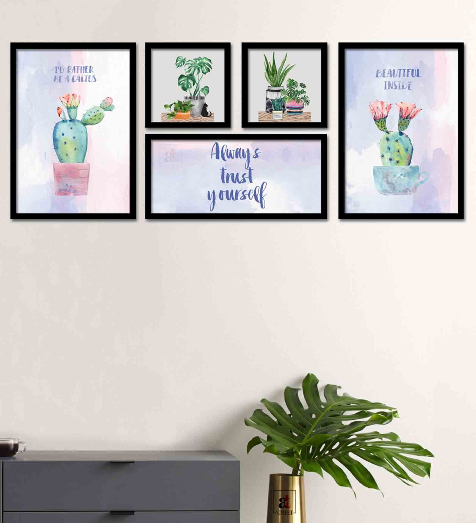 Content Blue Engineered Wood Framed Art Print Set of 5