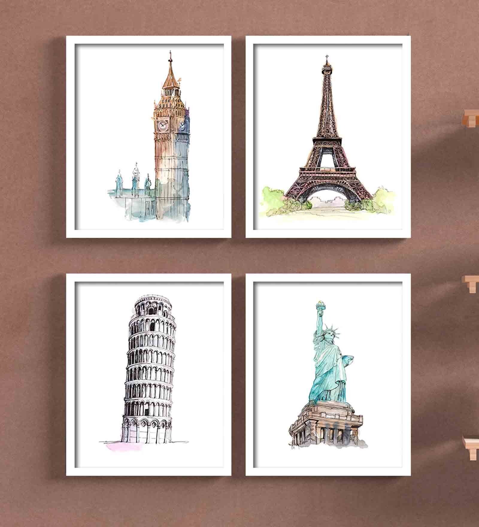 Gothic Blue Engineered Wood Framed Art Print Set of 4