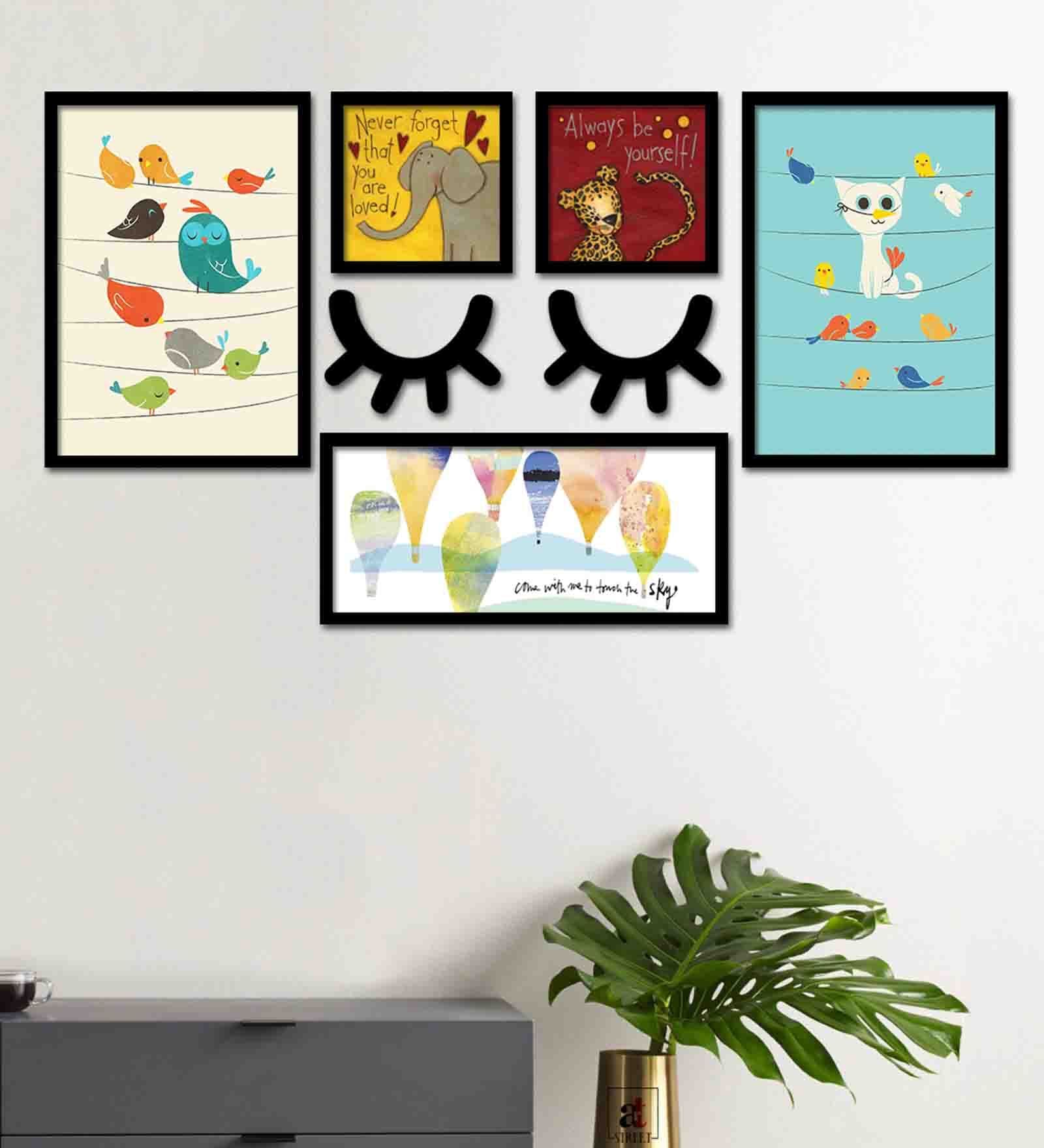 Brown Engineered Wood Framed Art Print Set of 5