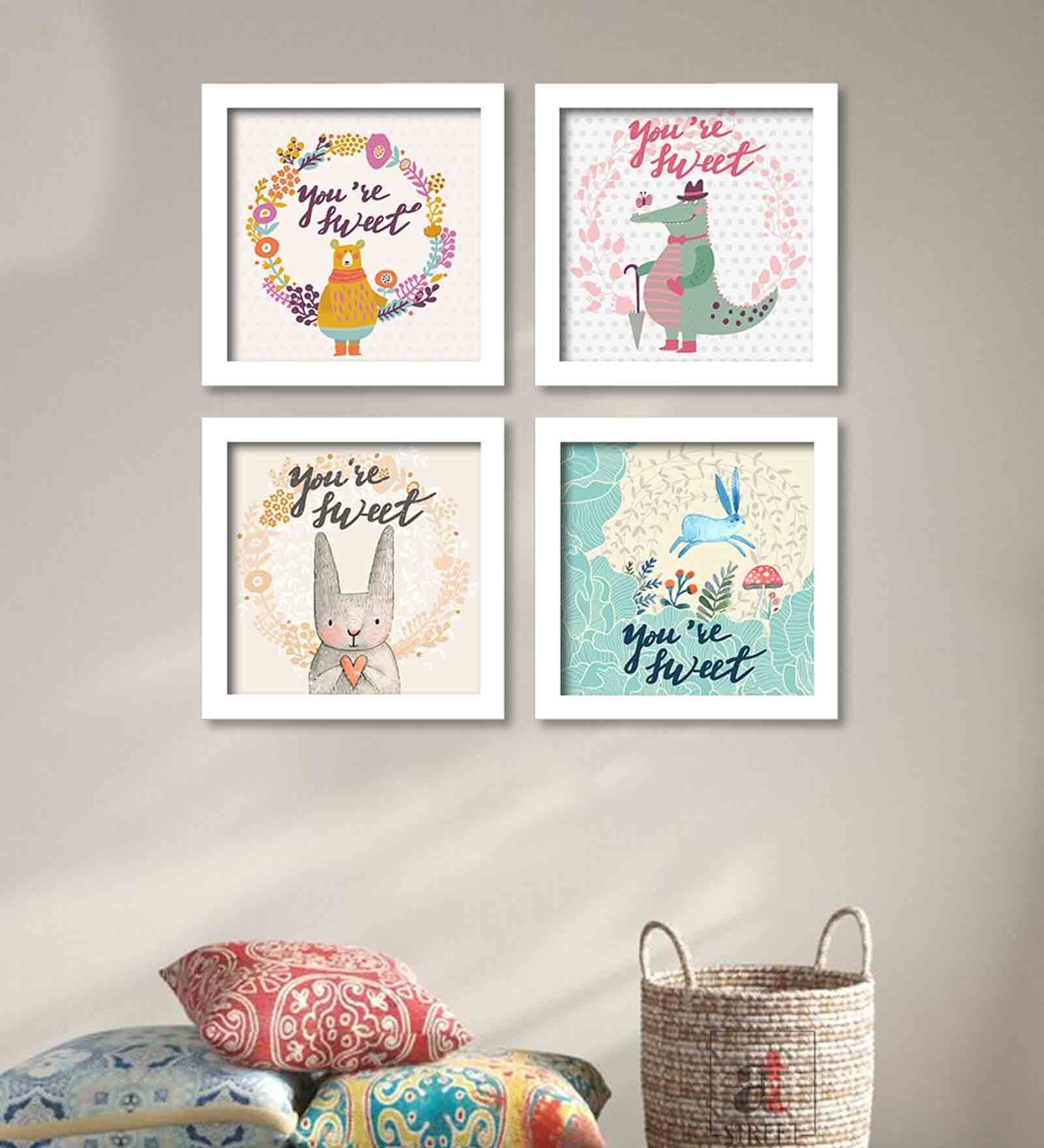 Contemporary White Engineered Wood Framed Art Print Set of 4