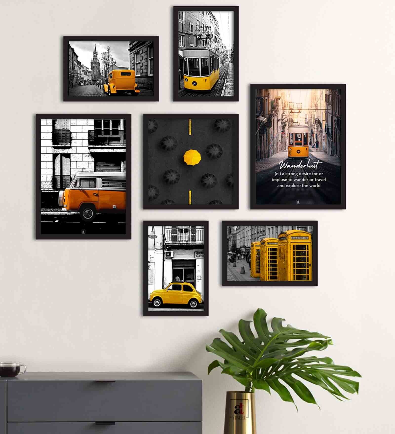 Blue Engineered Wood Framed Art Print Set of 7