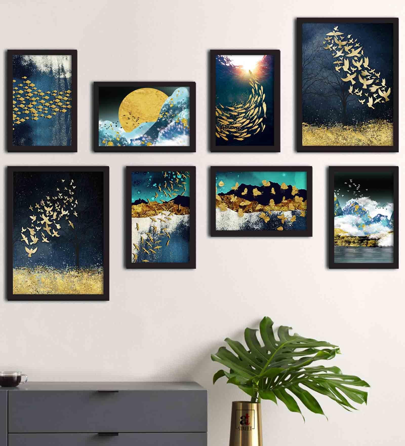 Artistic Black Engineered Wood Framed Art Print Set of 8