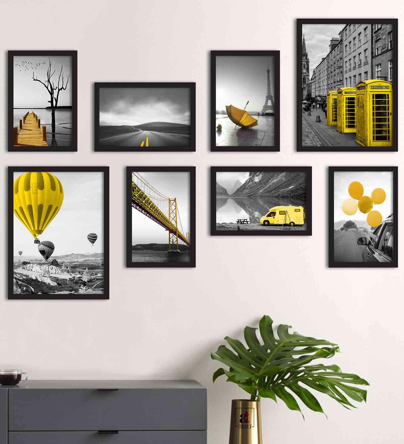 Fame Black Engineered Wood Framed Art Print Set of 8