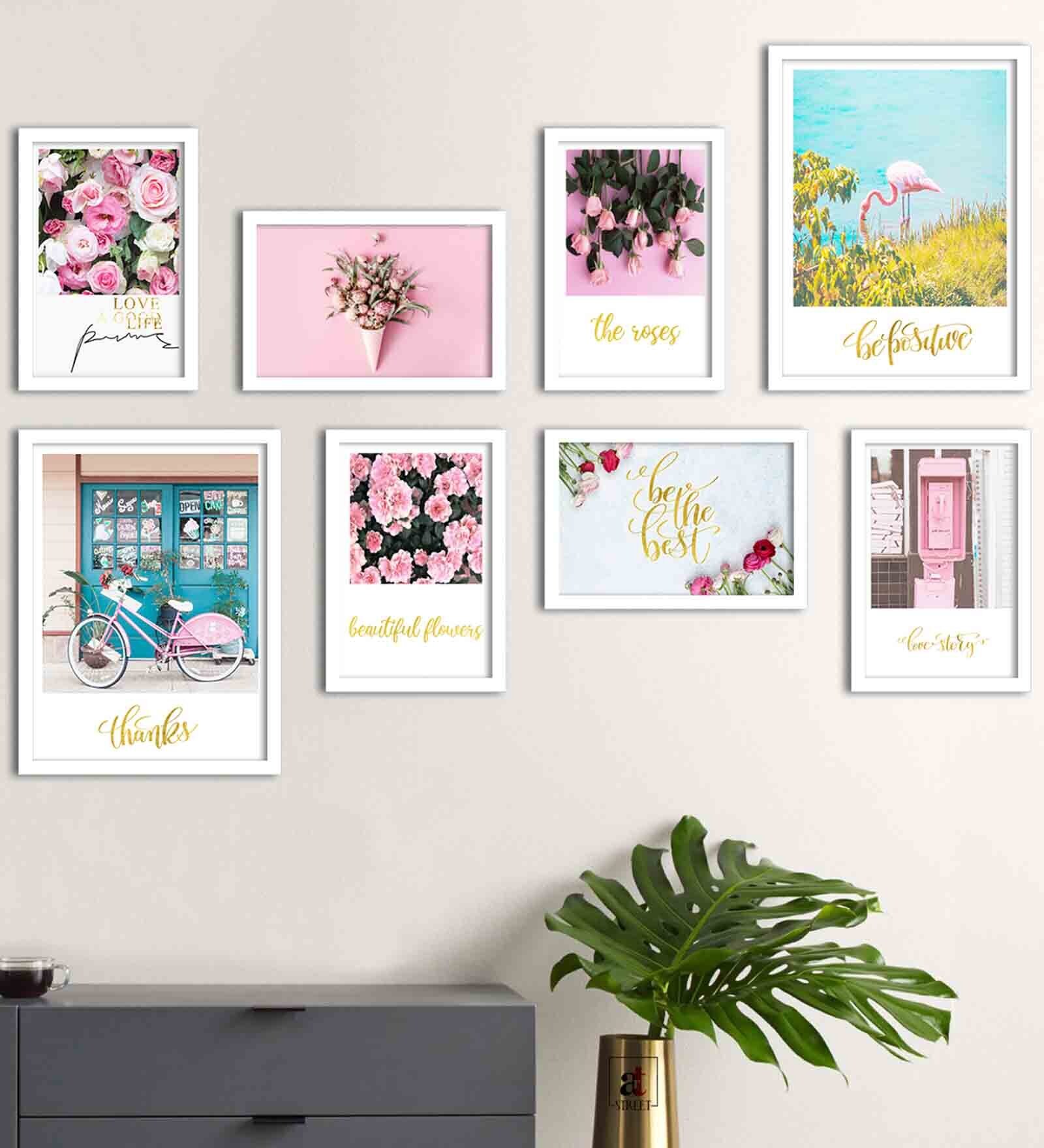 Grey Engineered Wood Framed Art Print Set of 8