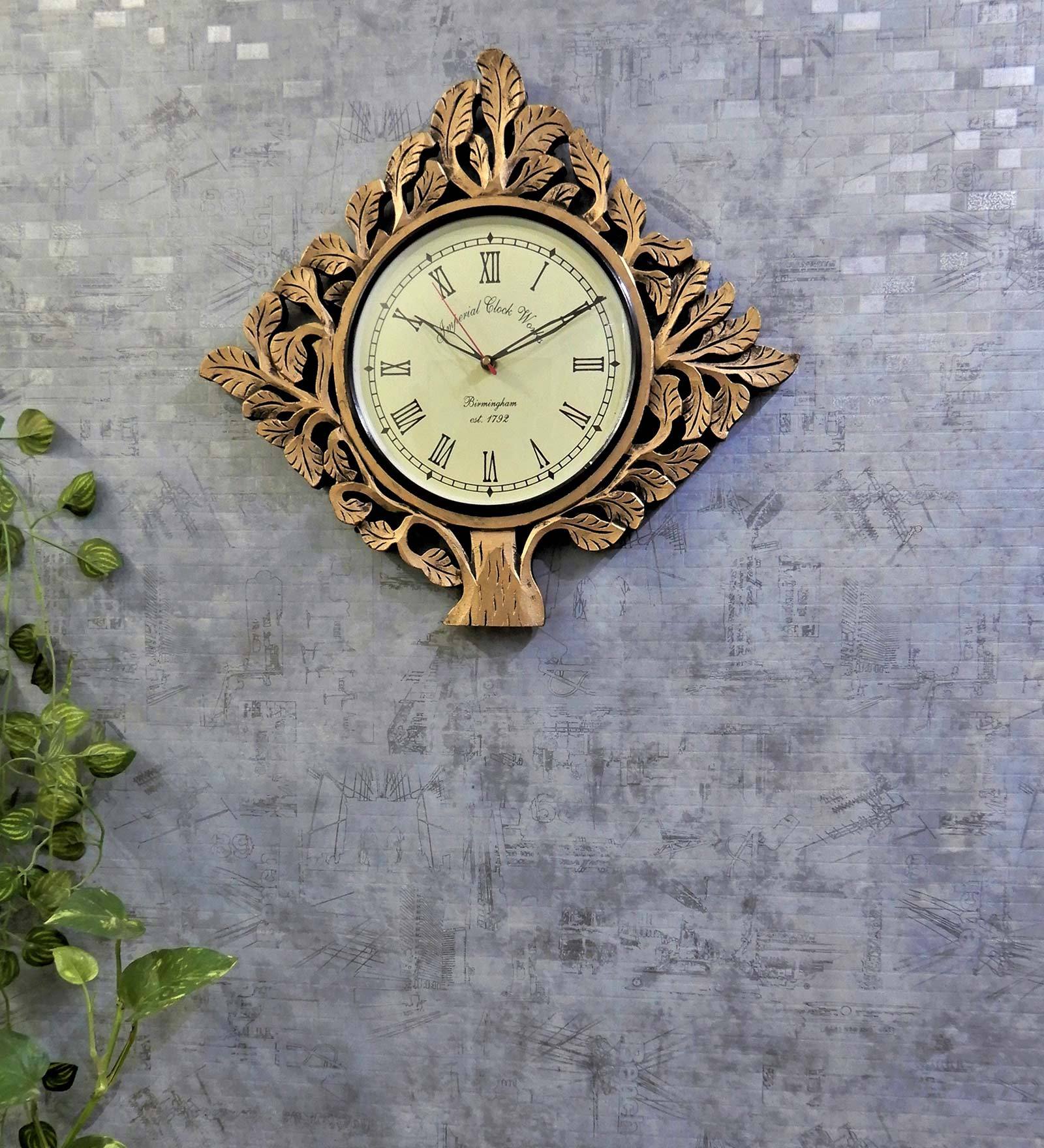 Gold Mango Wood Traditional Wall Clock