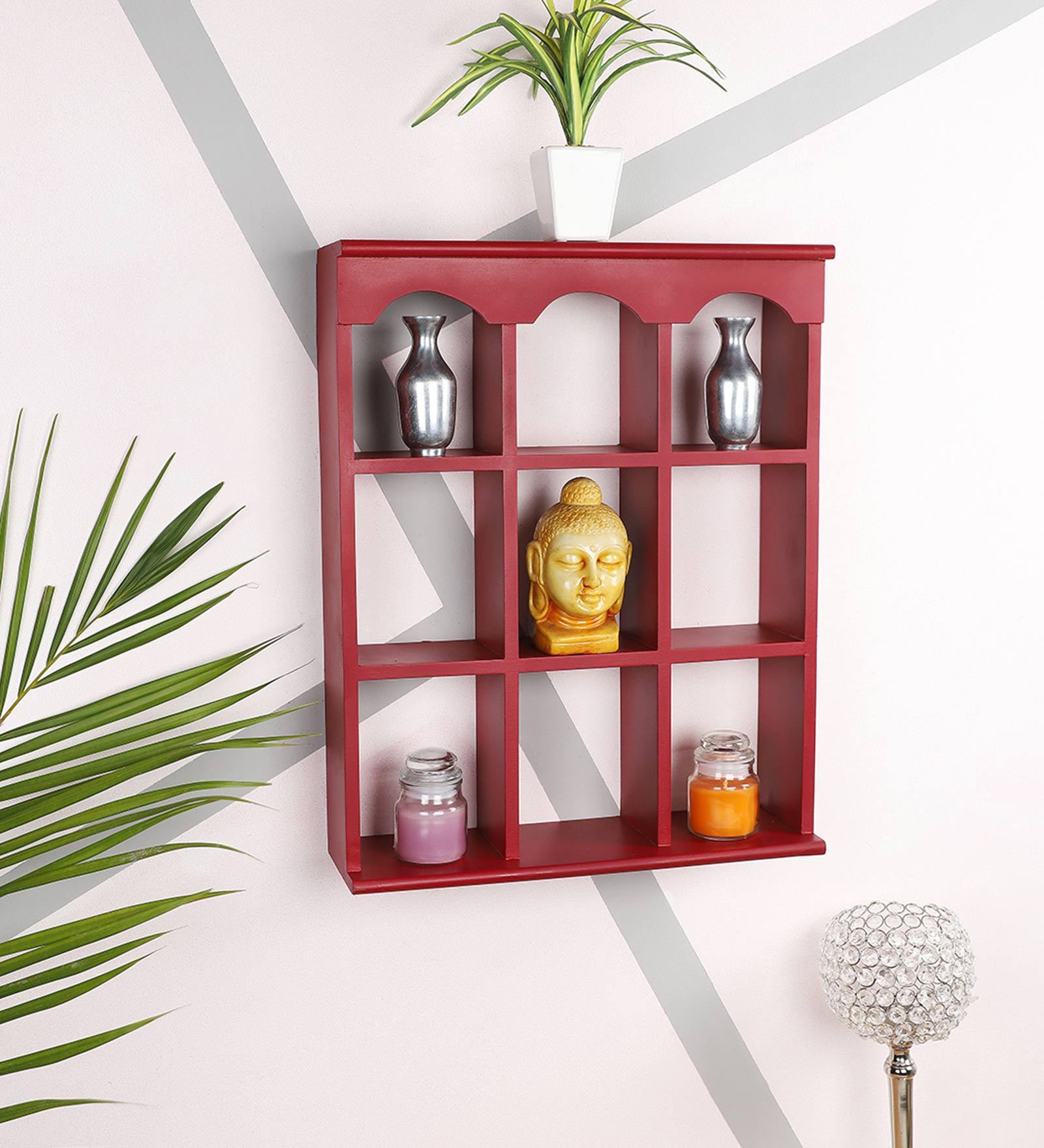 Engineered Wood Wall Shelf in Red Colour