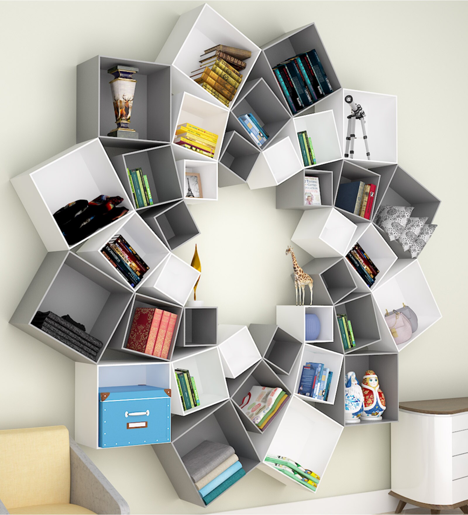 Engineered Wood Book Shelf in Grey Colour