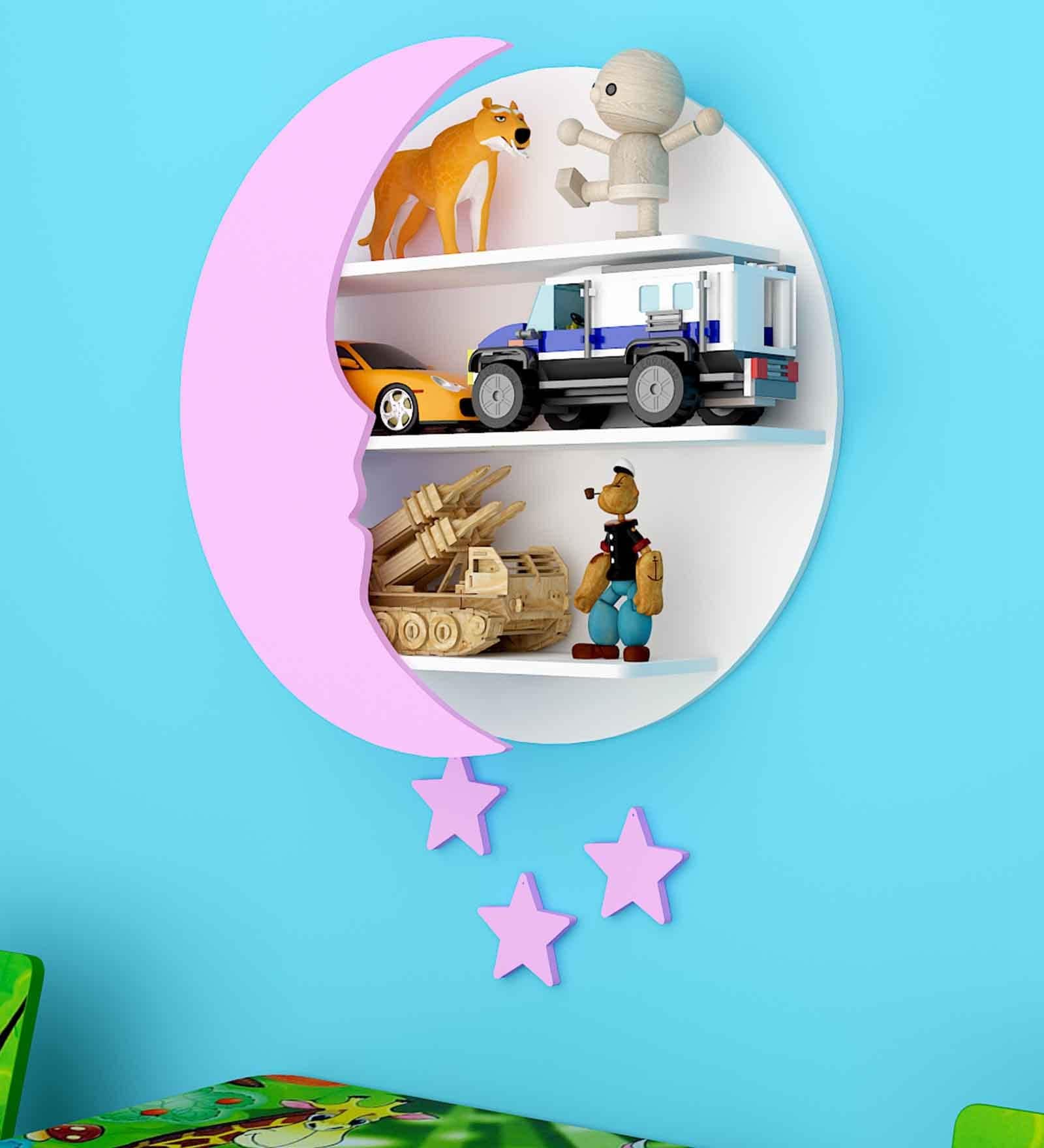 Moon & Stars Based In Pink And White Colour Wall Shelf