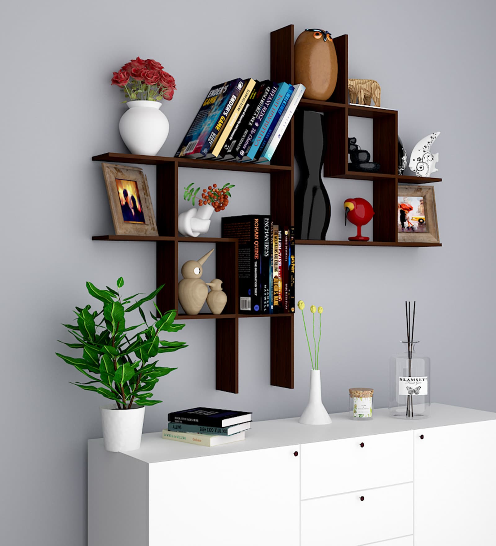 Engineered Wood Book Shelf In Walnut Finish