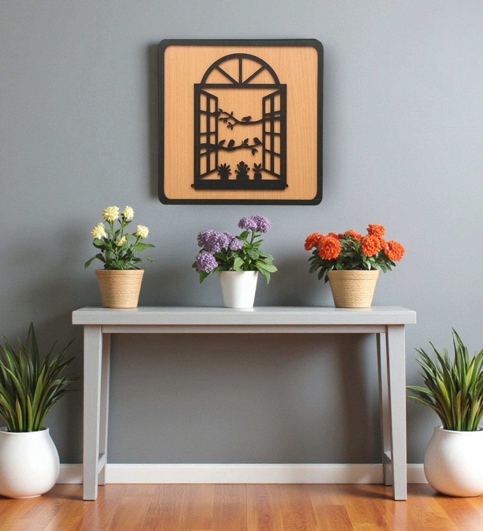 Engineering Wood Laser Cut Birds Design Wall Art In Black & Brown Finish