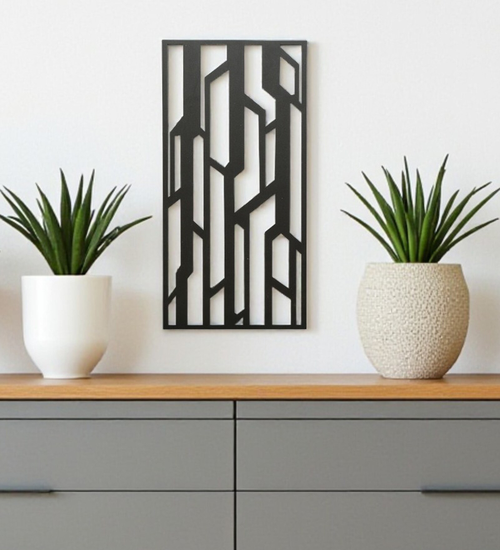 Engineering Wood Laser Cut Geometric Wall Art In Black & Brown Finish