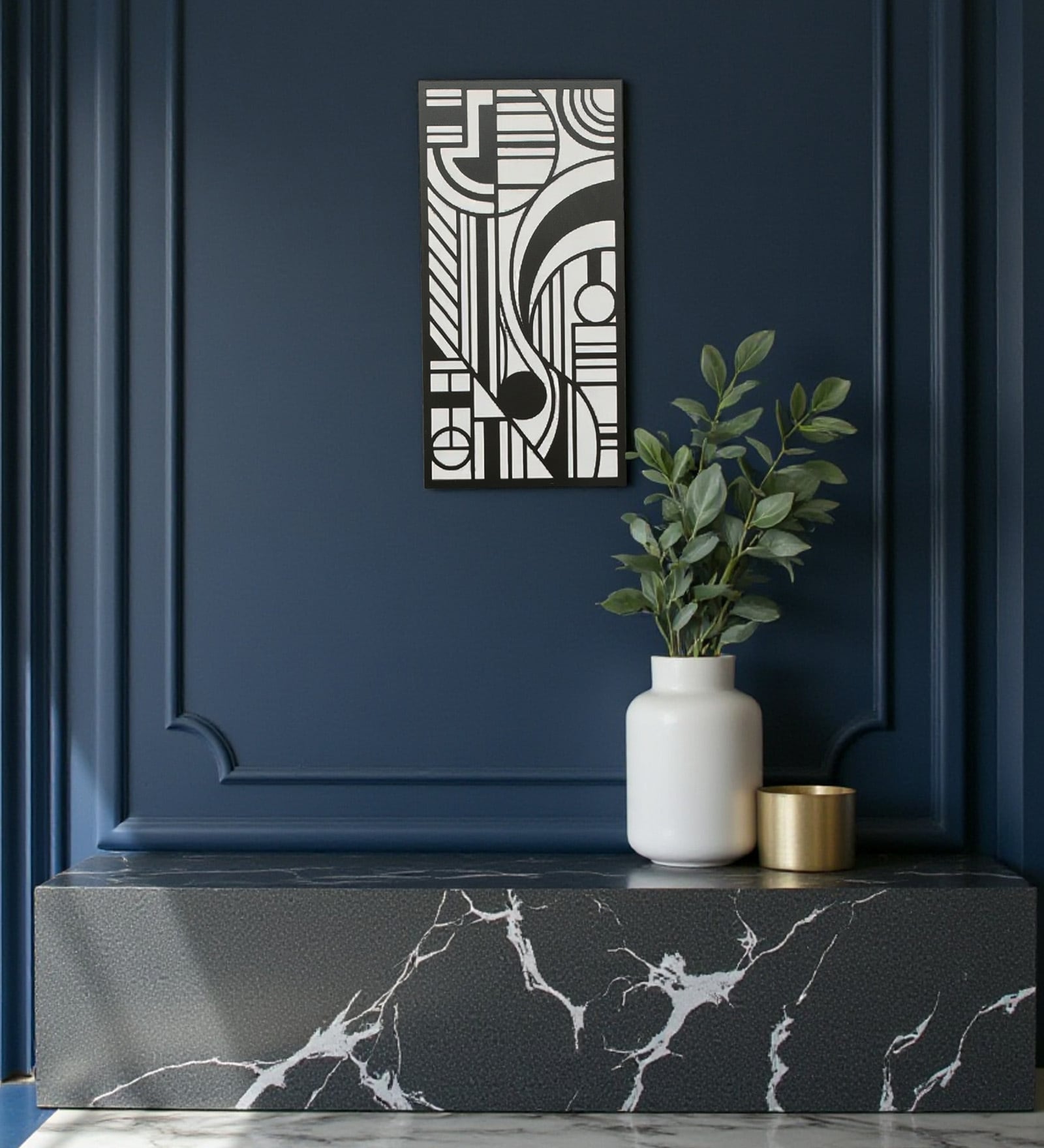 Engineering Wood Laser Cut Geometric Wall Art In Black & Brown Finish