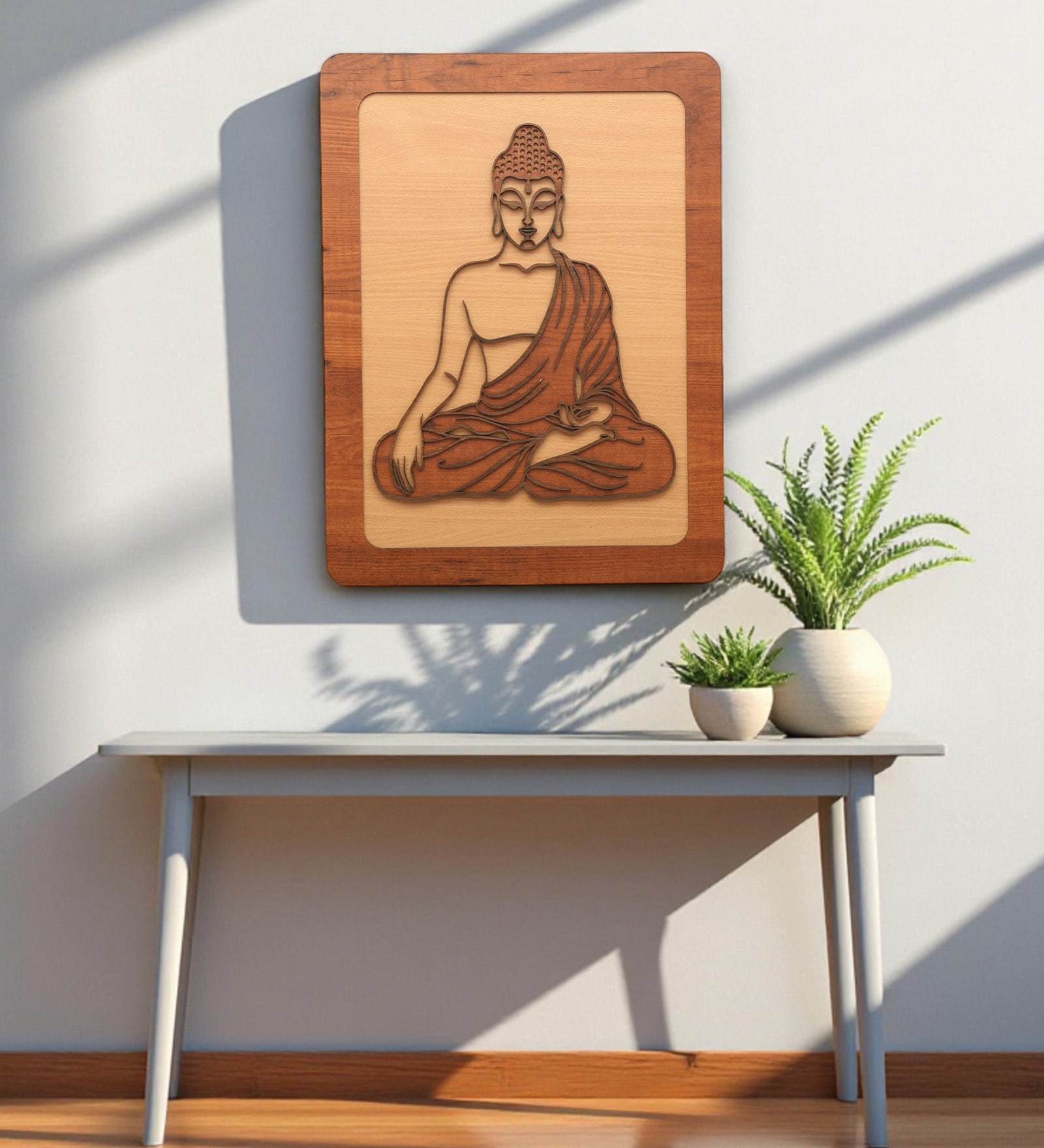 Engineering Wood Laser Cut Lord Buddha Wall Art In Black & Brown Finish 4 Layer Art