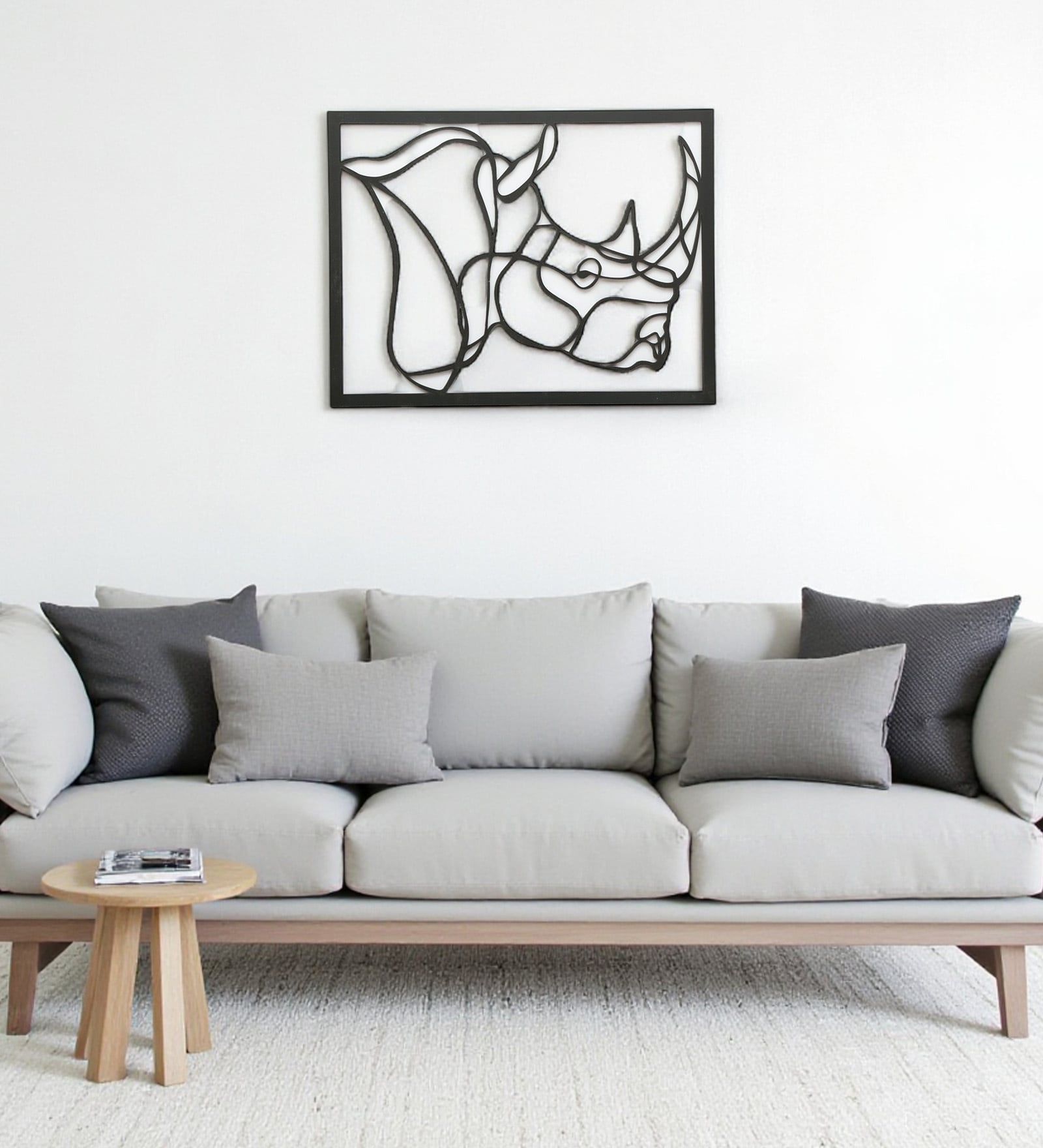 Engineering Wood Laser Cut Rhino Design Wall Art In Black & White Finish