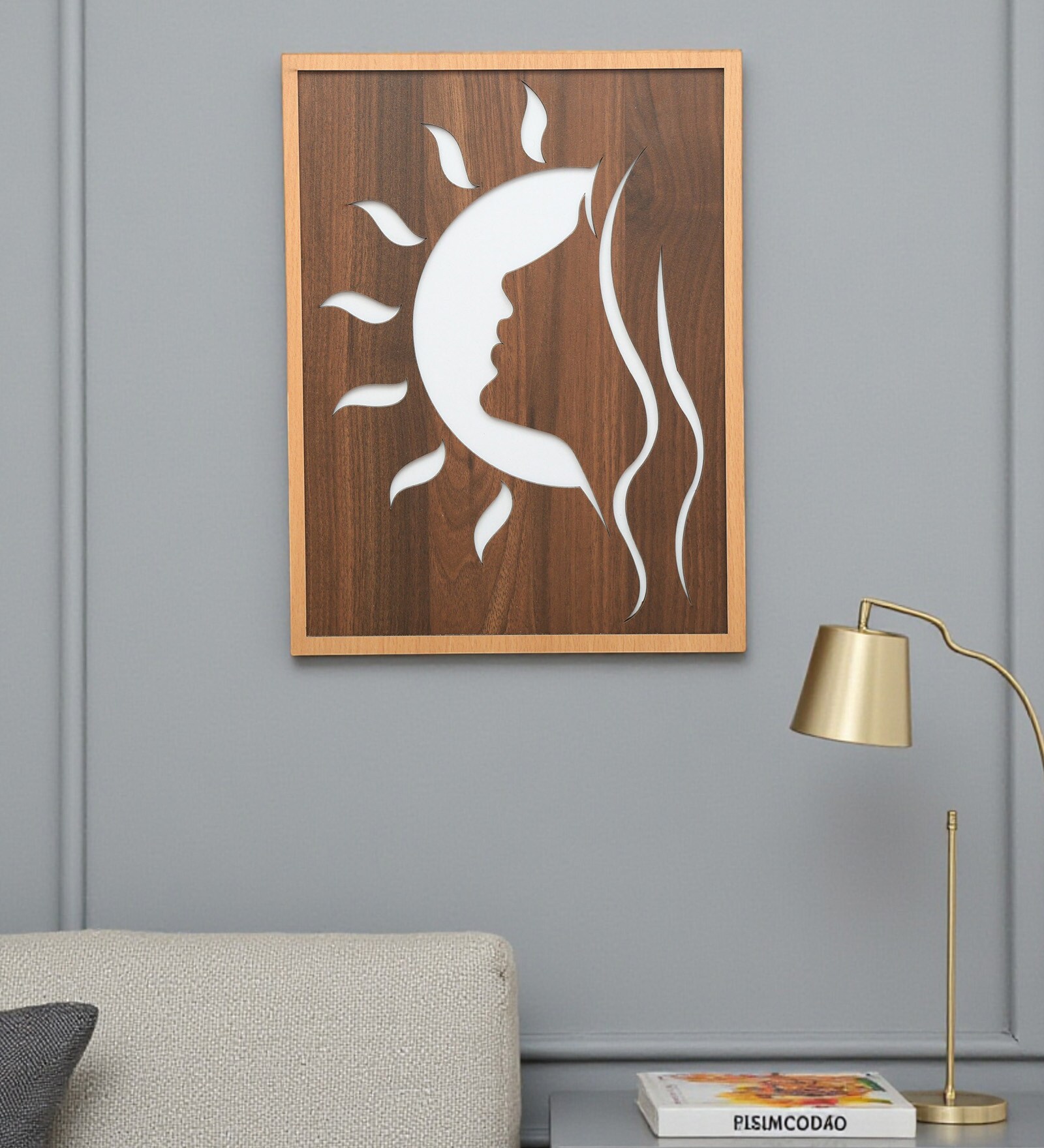 Engineering Wood Laser Cut Sunrise Design Wall Art In Brown & White Finish