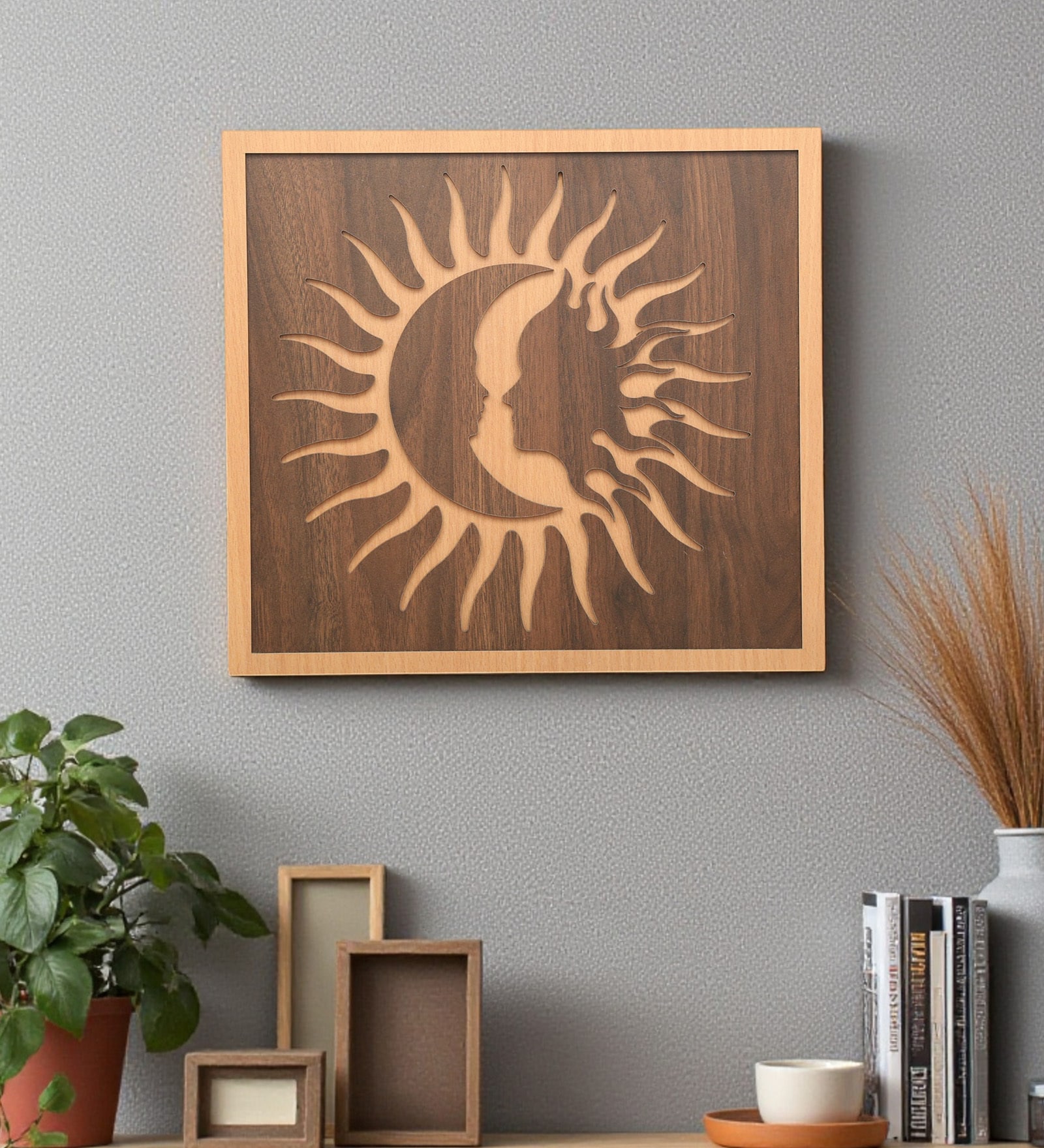 Engineering Wood Laser Cut Sunrise Design Wall Art In Brown Finish