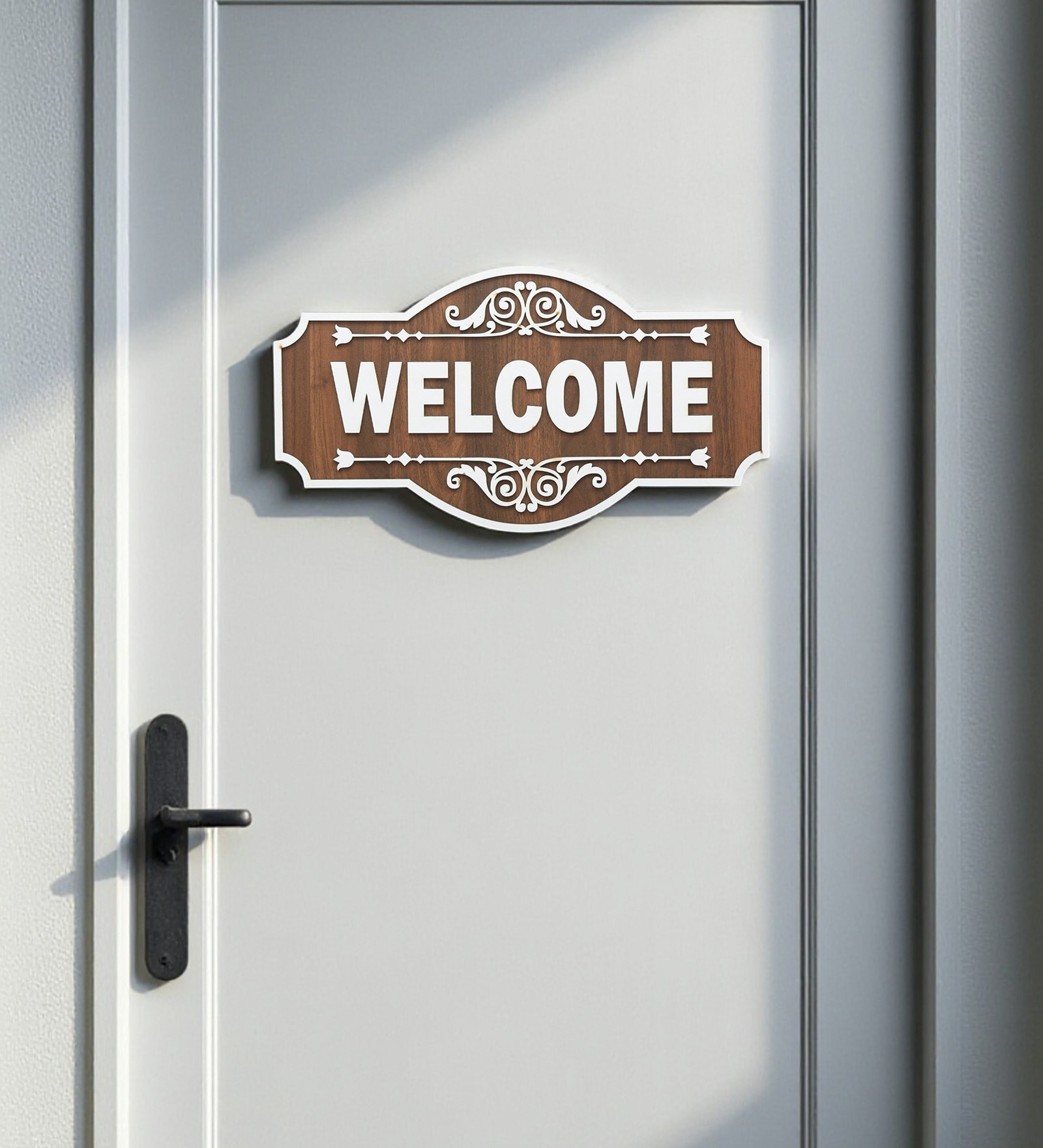 Engineering Wood Laser Cut Well Come Wall Art In Black & Brown Finish