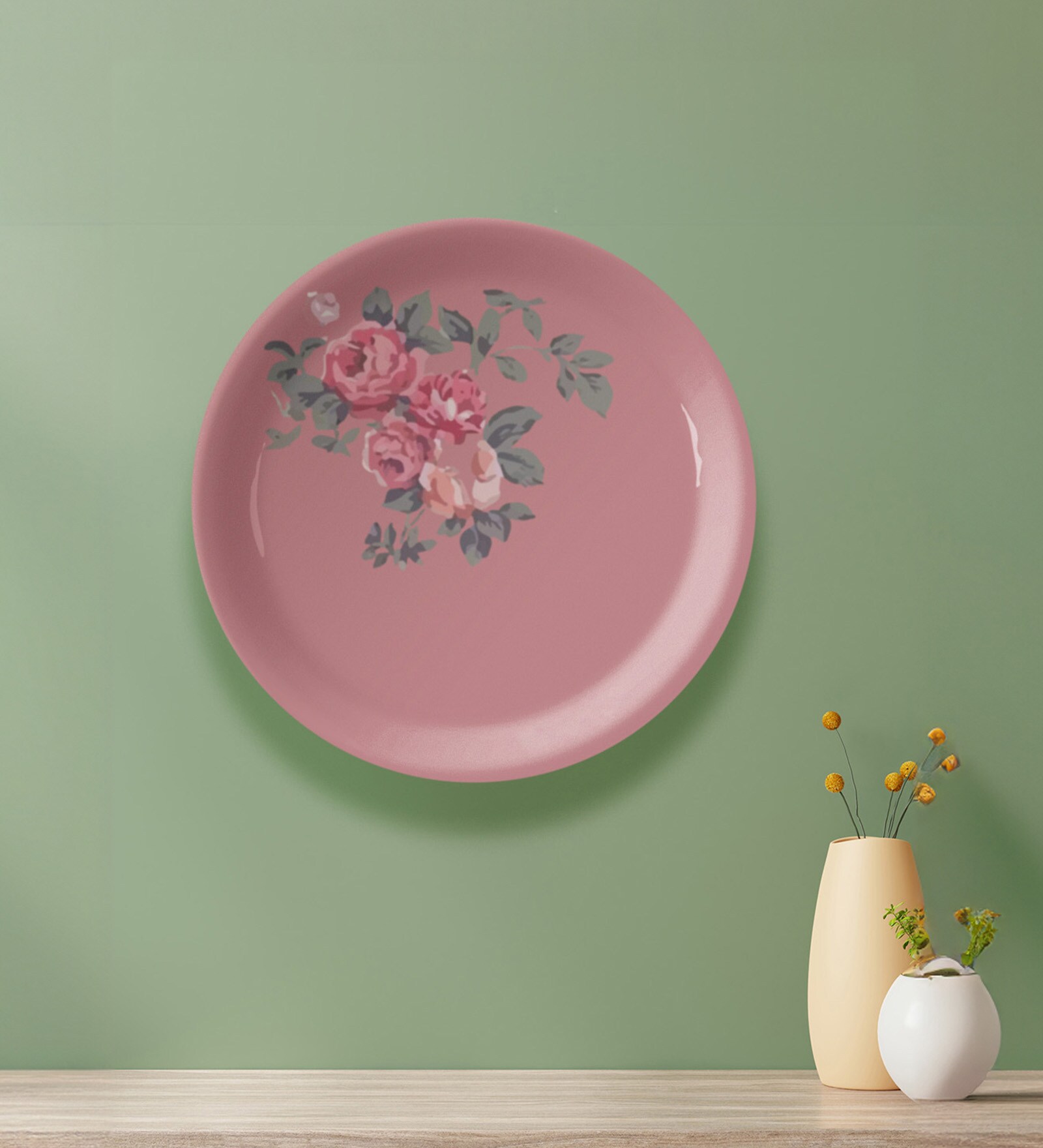English Rose & Leaf Printed Porcelain Wall Plate
