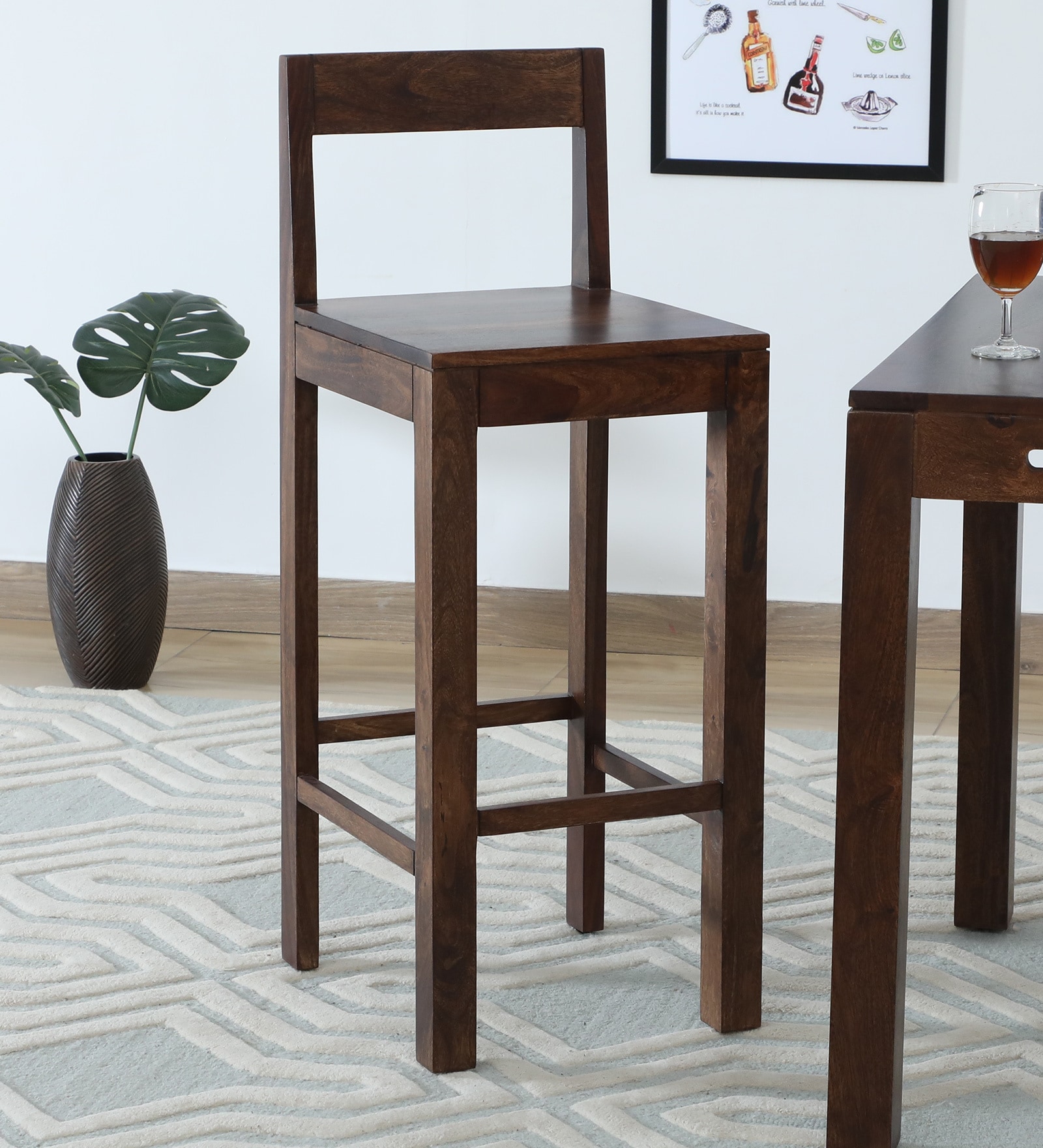 Enkel Sheesham Wood Bar Chair In Provincial Teak Finish