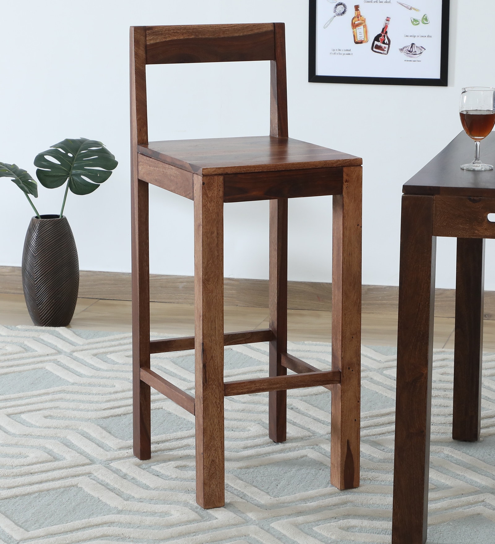 Enkel Sheesham Wood Bar Chair In Scratch Resistant Rustic Teak Finish