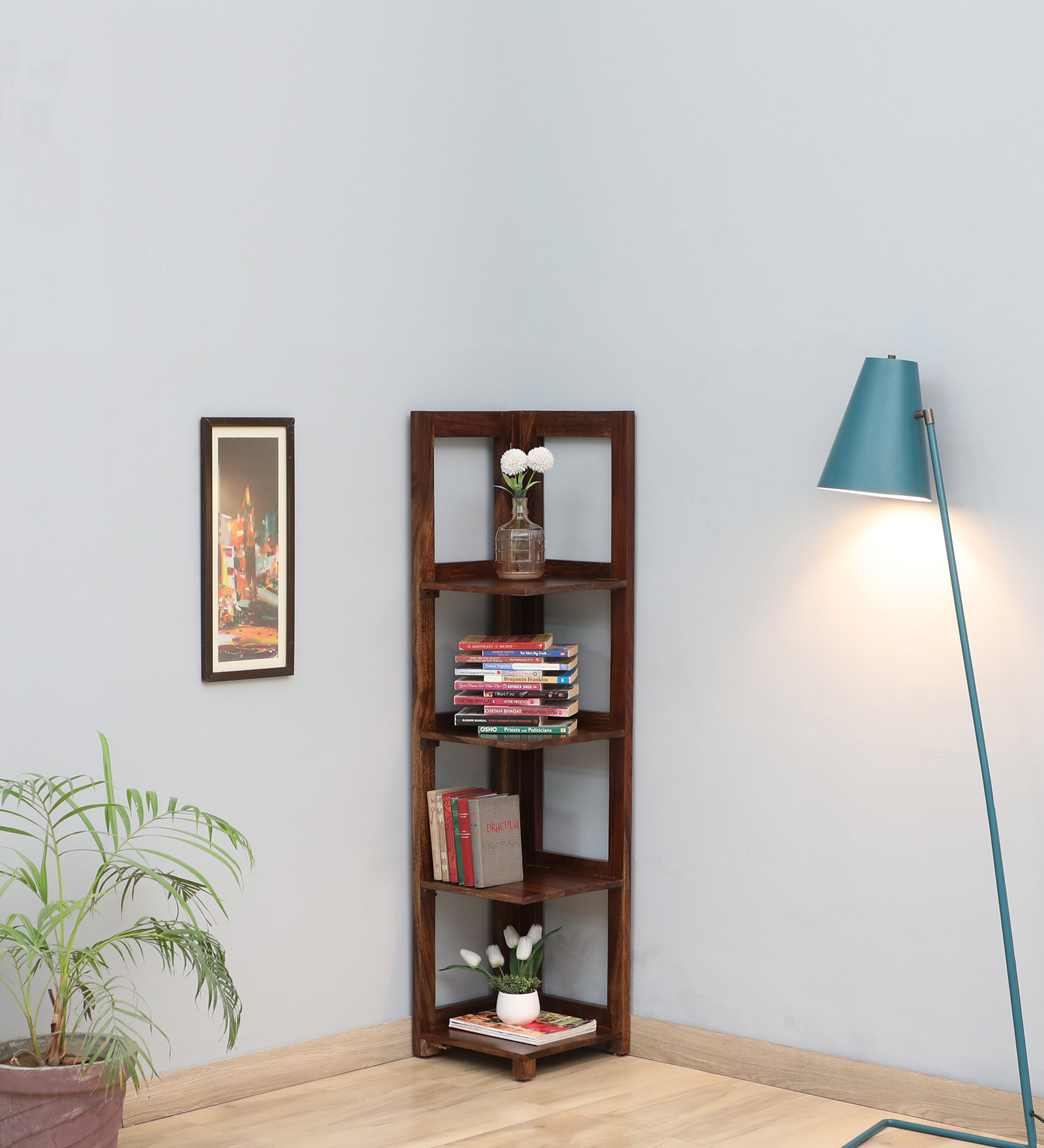 Enkel Sheesham Wood Book Shelf In Scratch Resistant Rustic Teak Finish