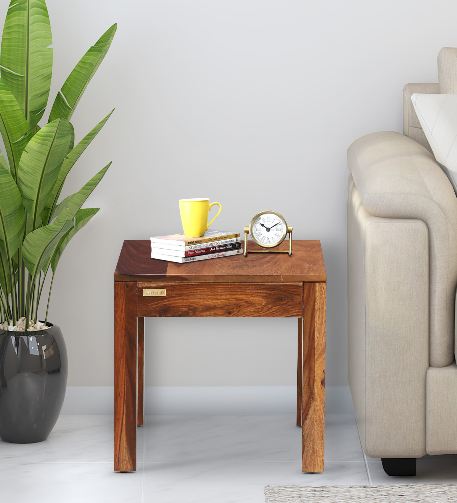 Enkel Sheesham Wood End Table in Scratch Resistant Rustic Teak Finish